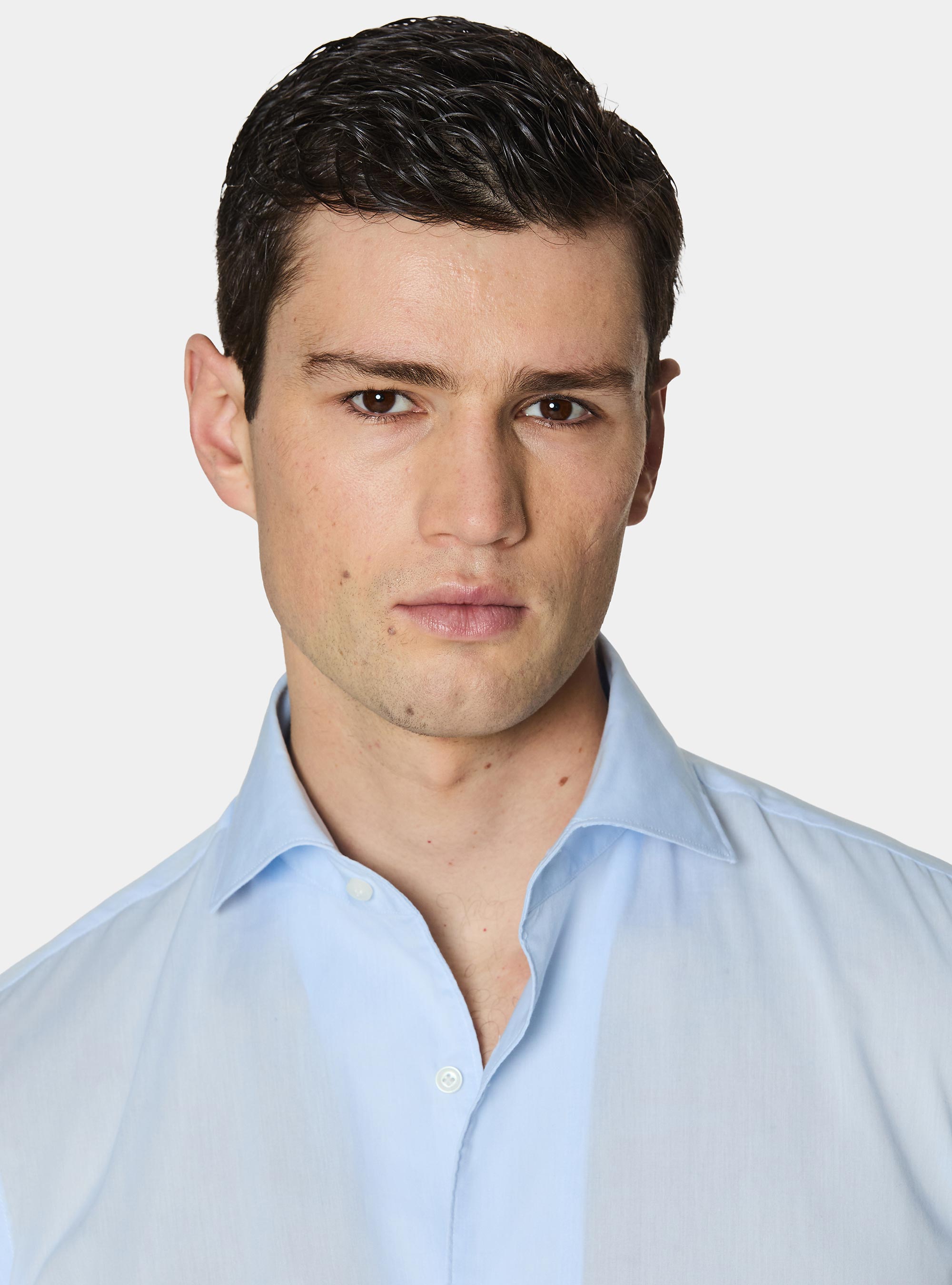 Camicia in cotone con paramontura, AZZURRO