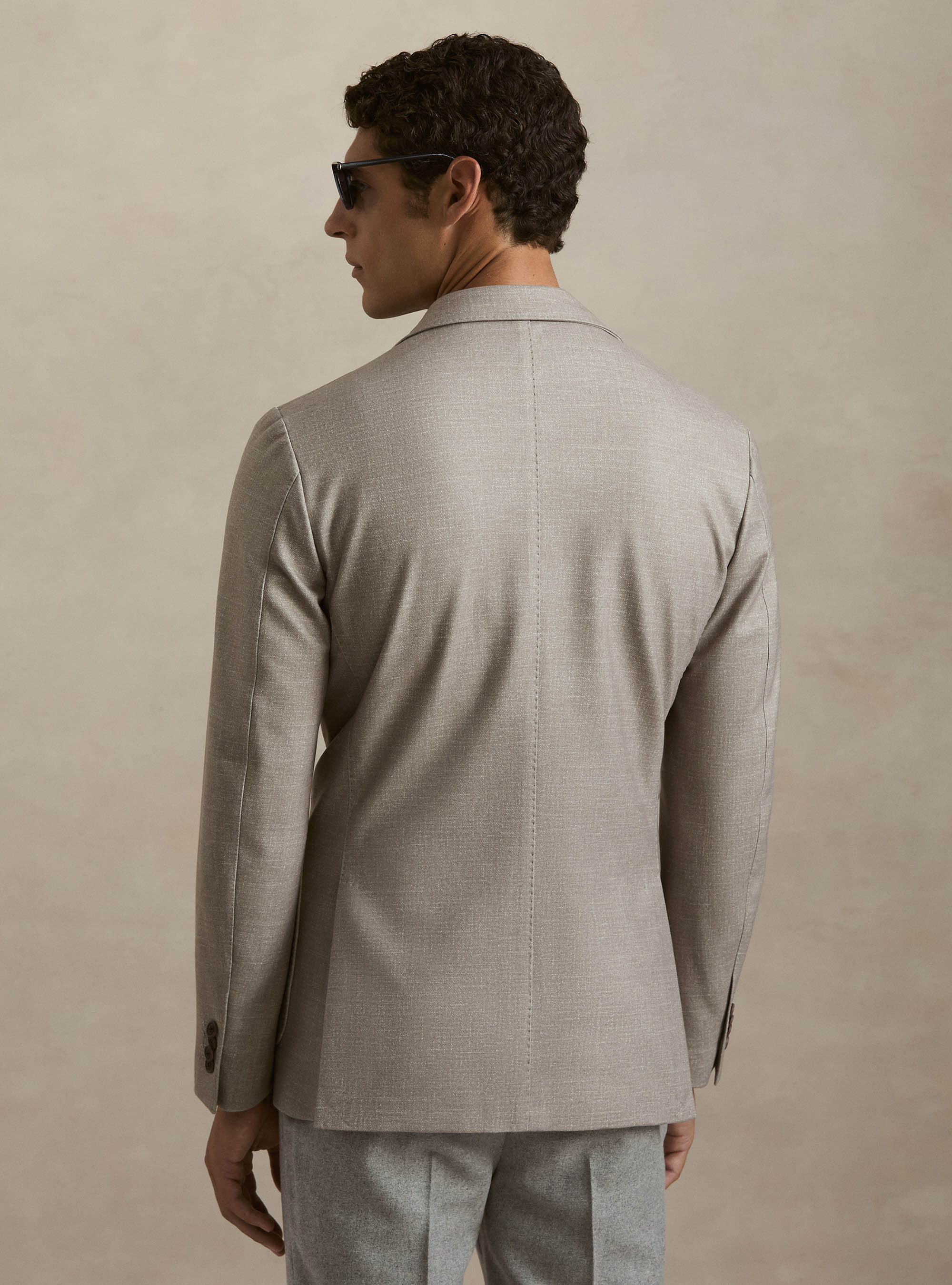 Single-Breasted Printed Wool Blazer, SAND