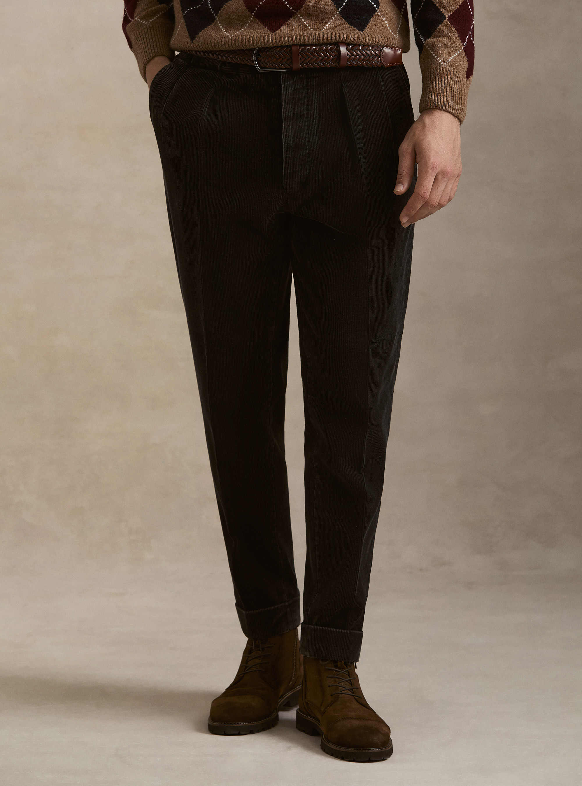 Pantaloni con pince in velluto, BLU NAVY