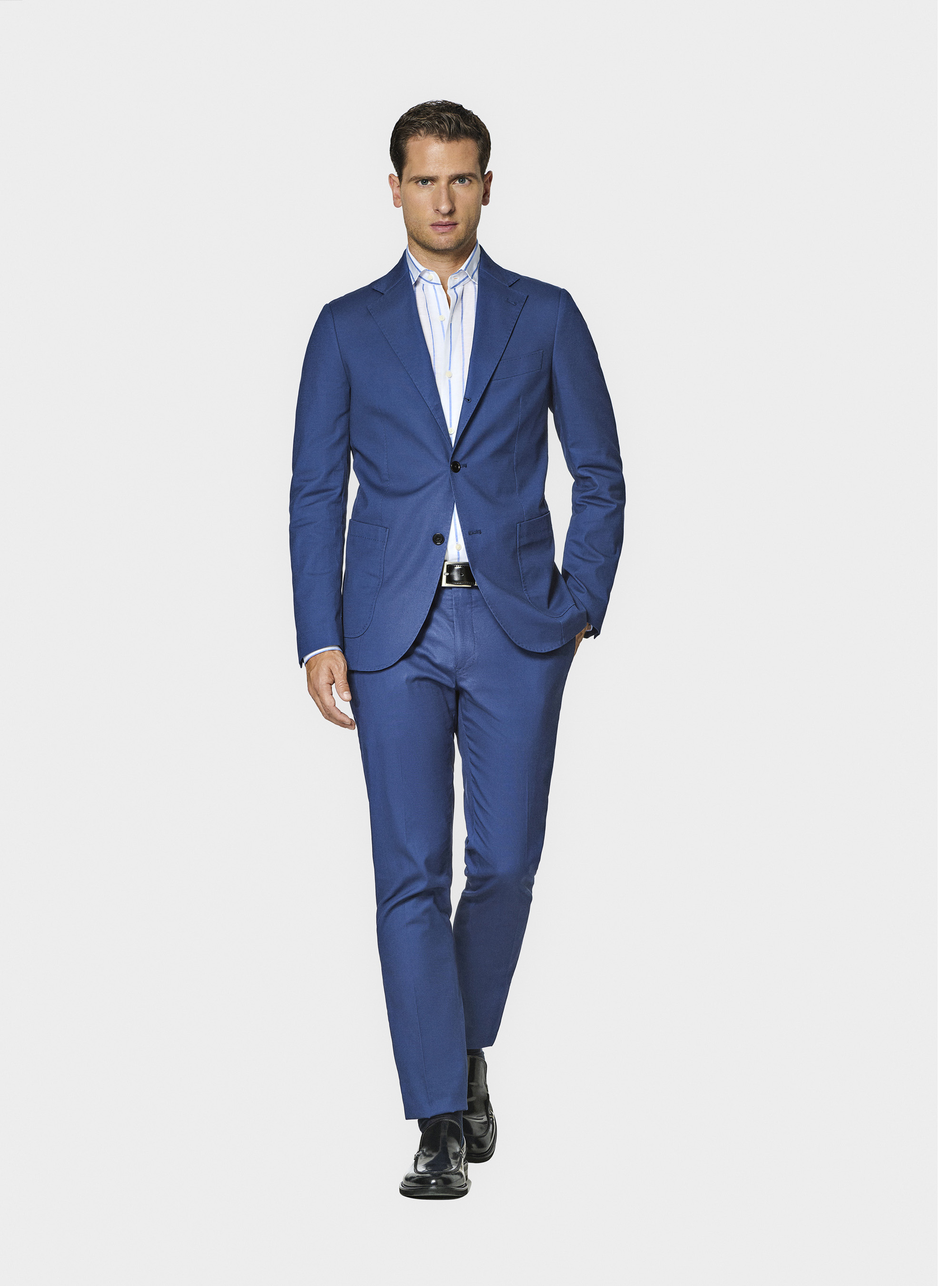 Pantal&oacute;n de traje de algod&oacute;n, AZUL MEDIO