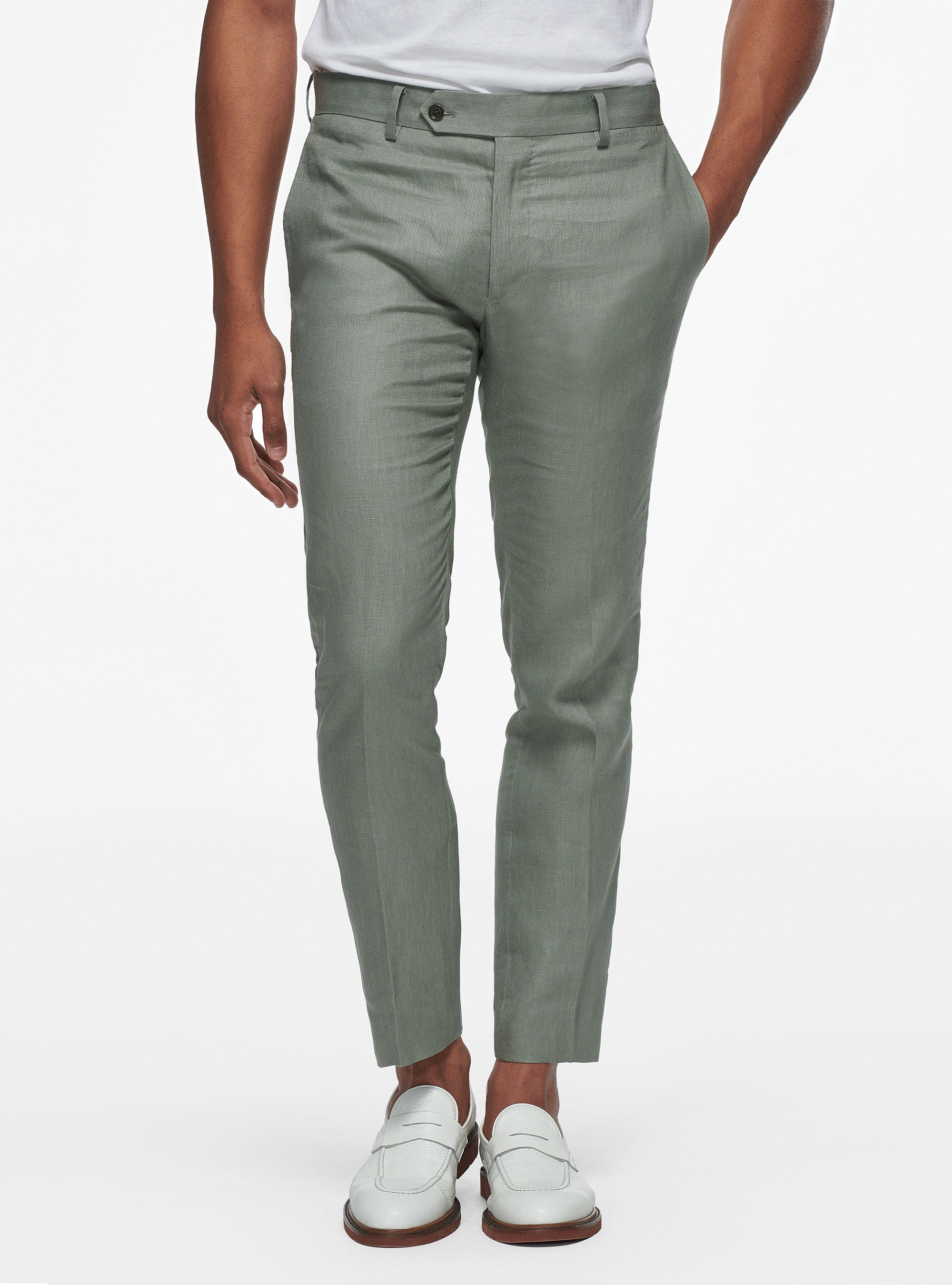 Pantaloni in puro lino, SALVIA 0602C