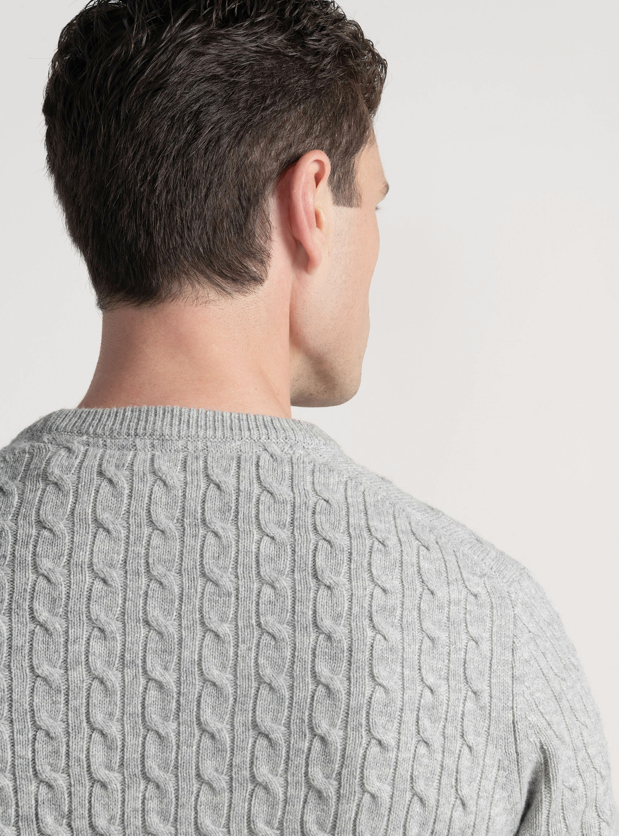 Maglia girocollo con treccia in lana e cashmere, GRIGIO CHIARO MELANGE