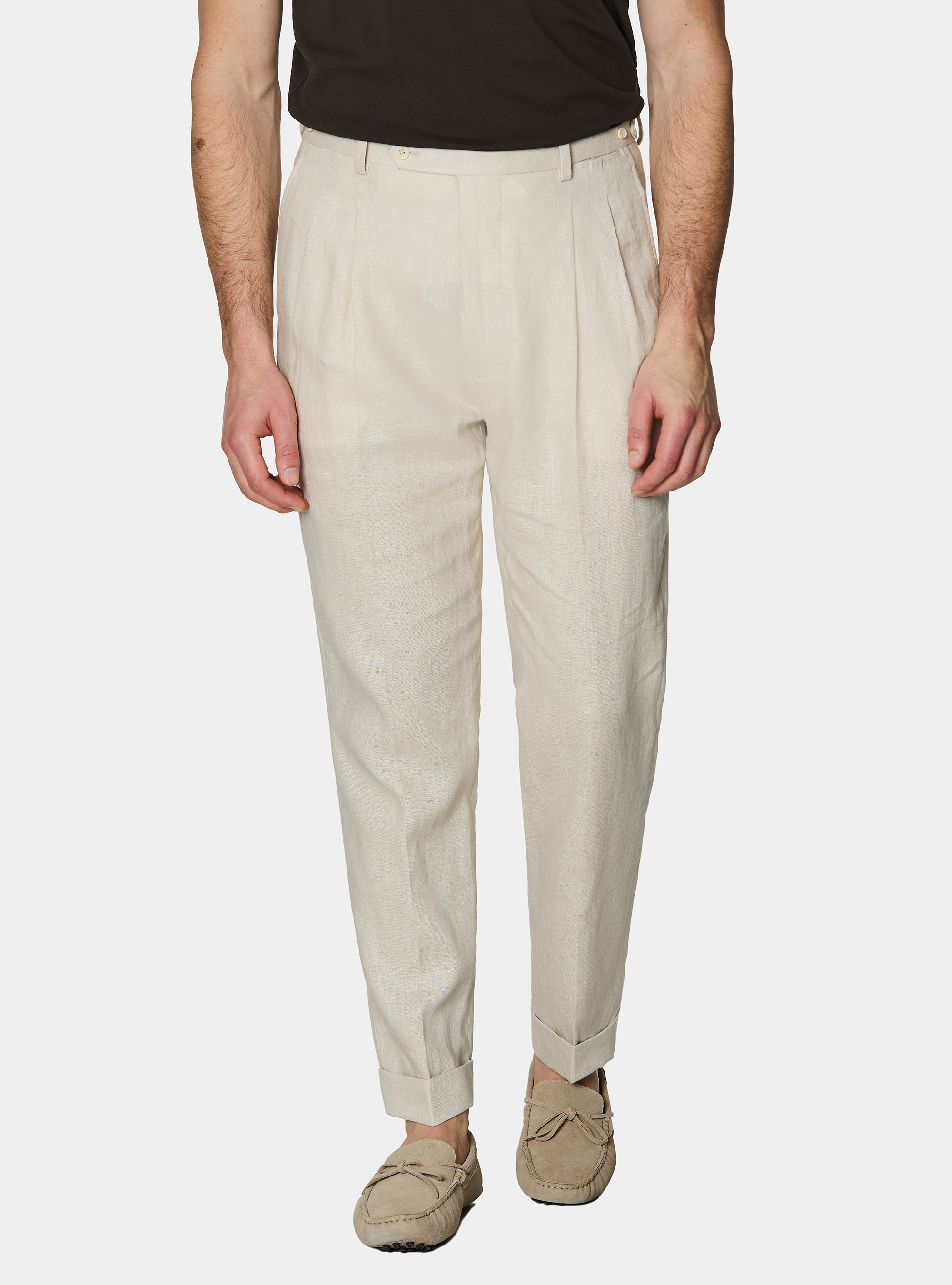 Pure linen double pleat trousers, ECRU