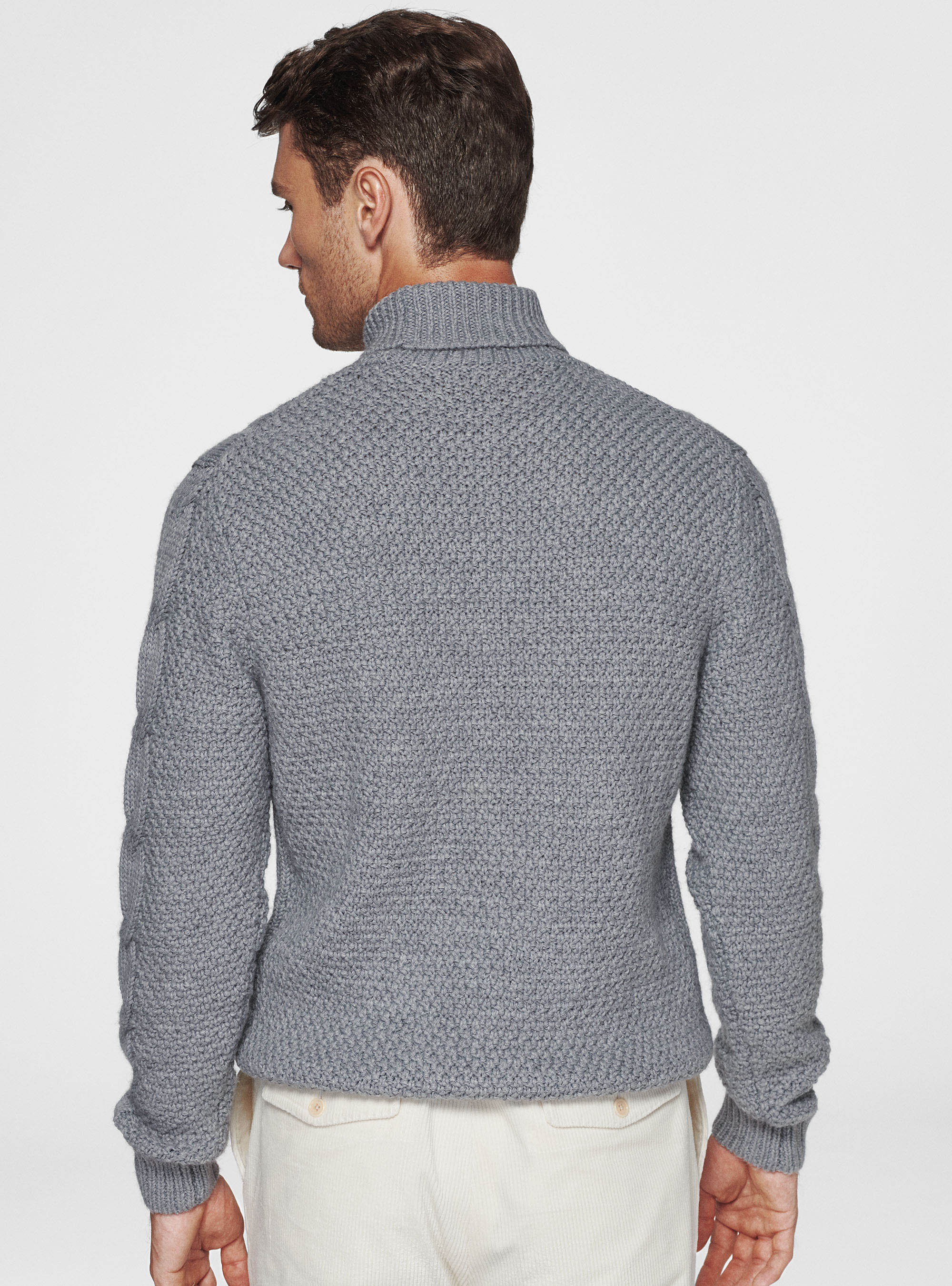 Wool-blend turtleneck sweater with braid, LIGHT GREY MELANGE
