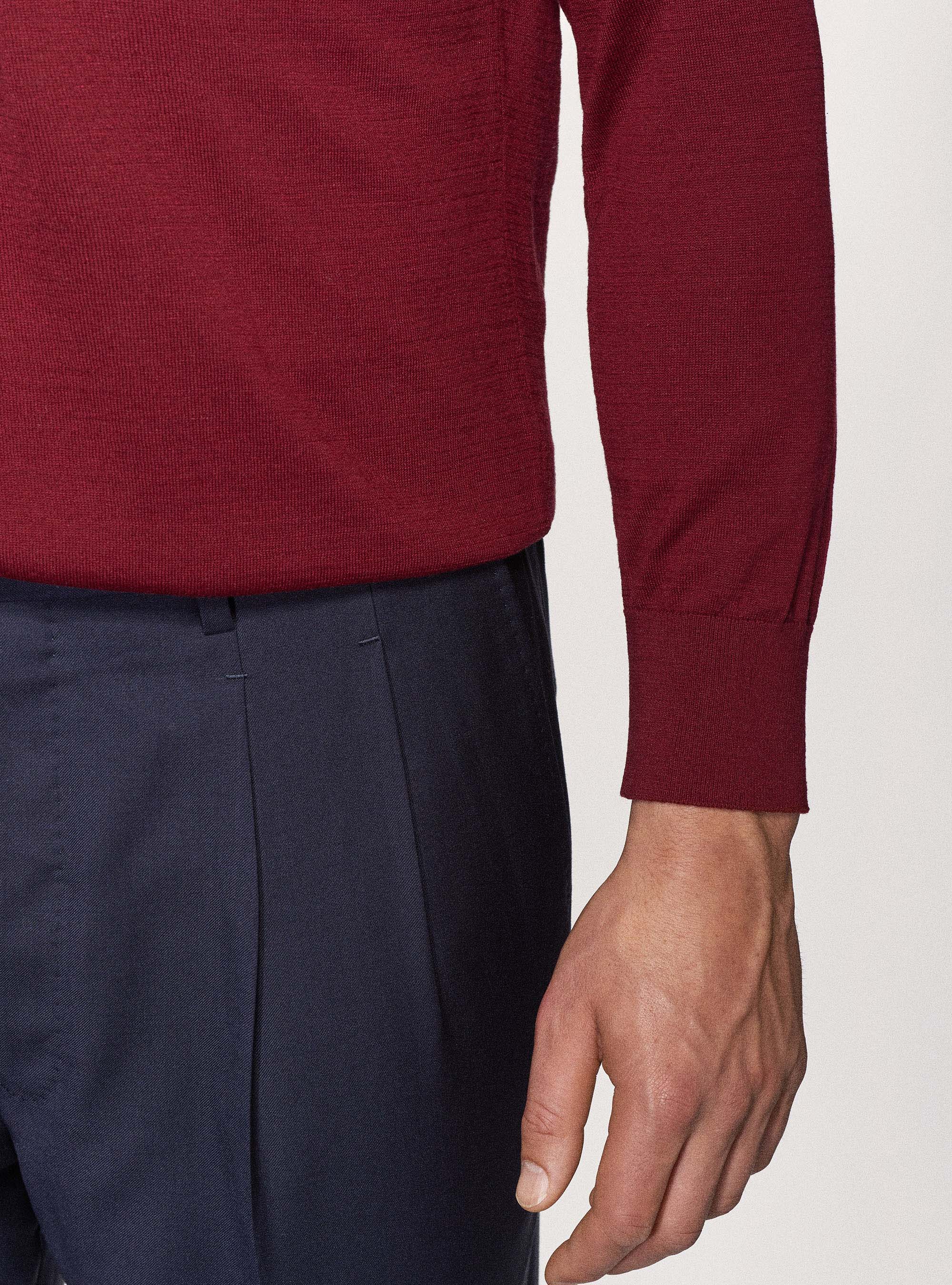 Silk cotton crew-neck sweater, BORDEAUX