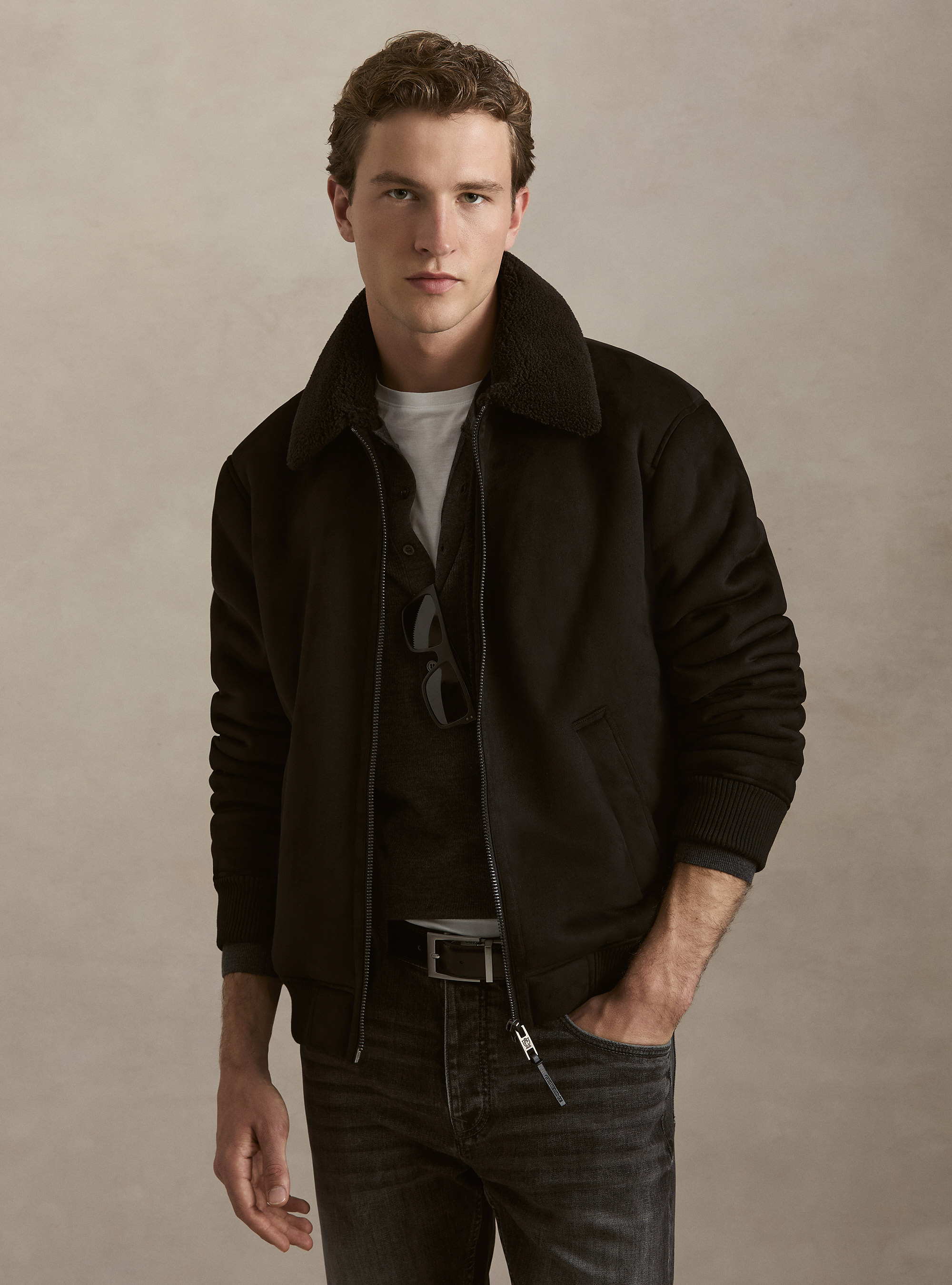 Suede-effect shearling, BLACK