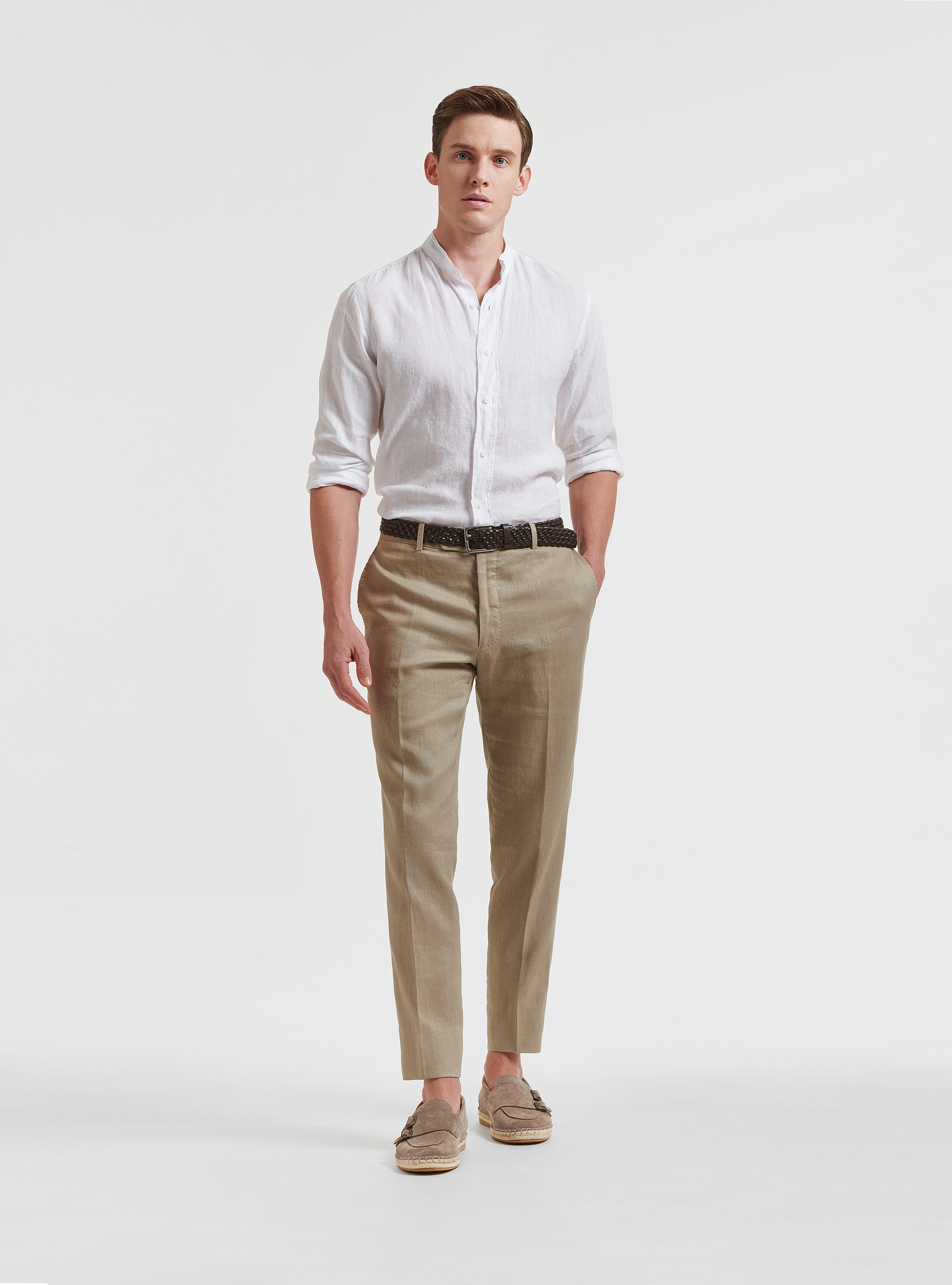 Pantaloni per abito in puro lino, FANGO