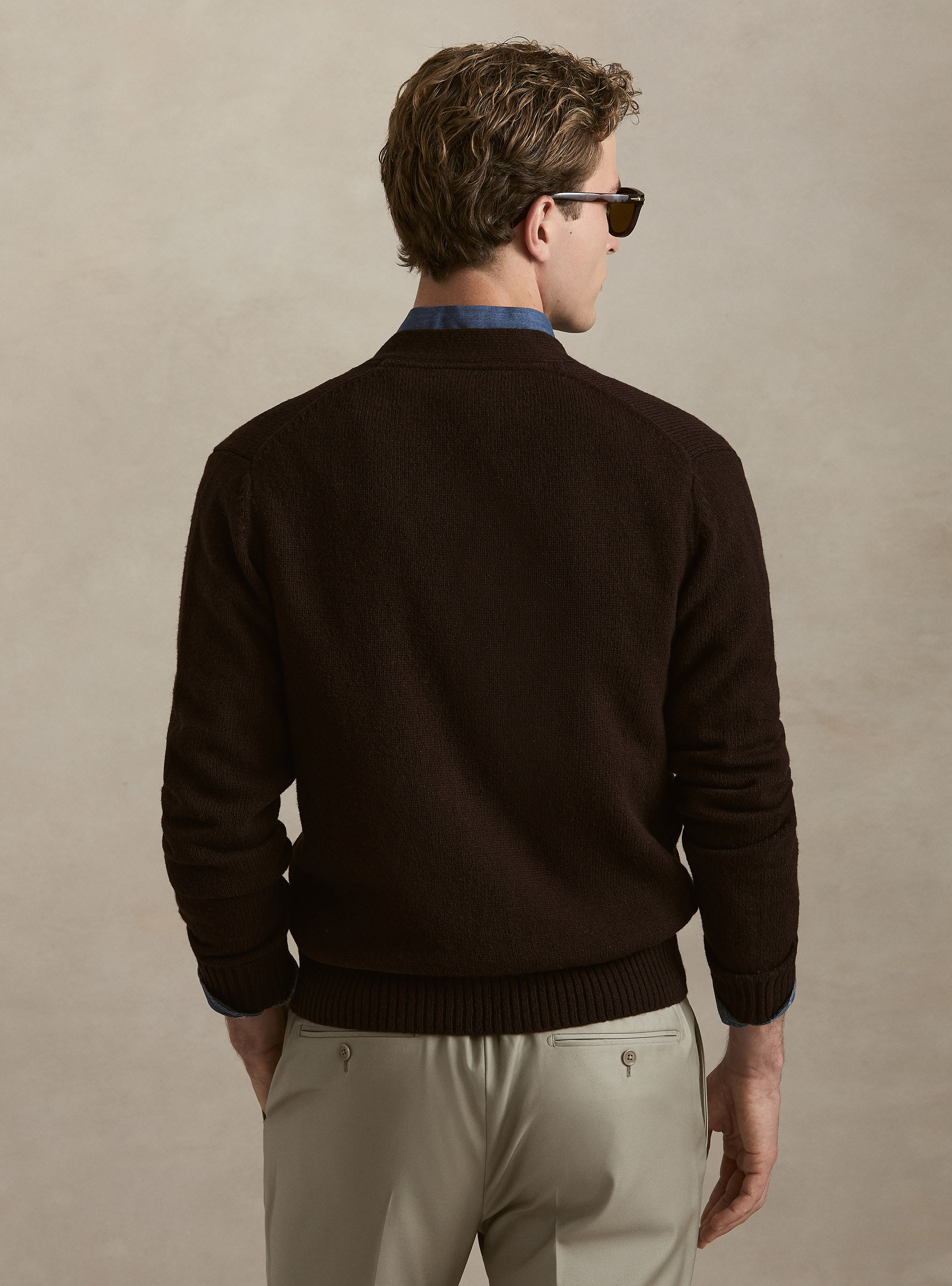 Shetland wool knitted cardigan, BROWN