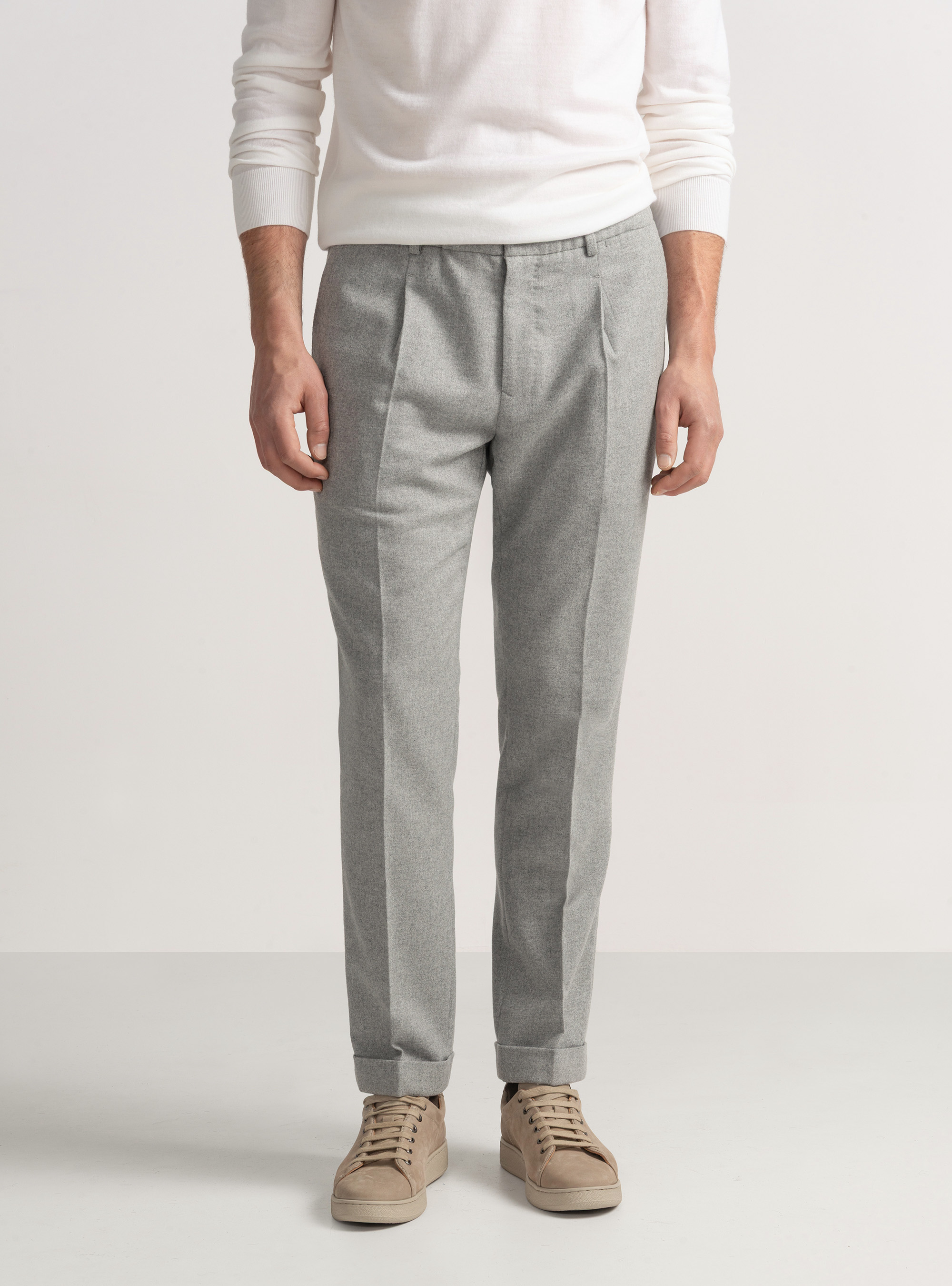 Lightweight wool-blend pleat and drawstring trousers, GREY