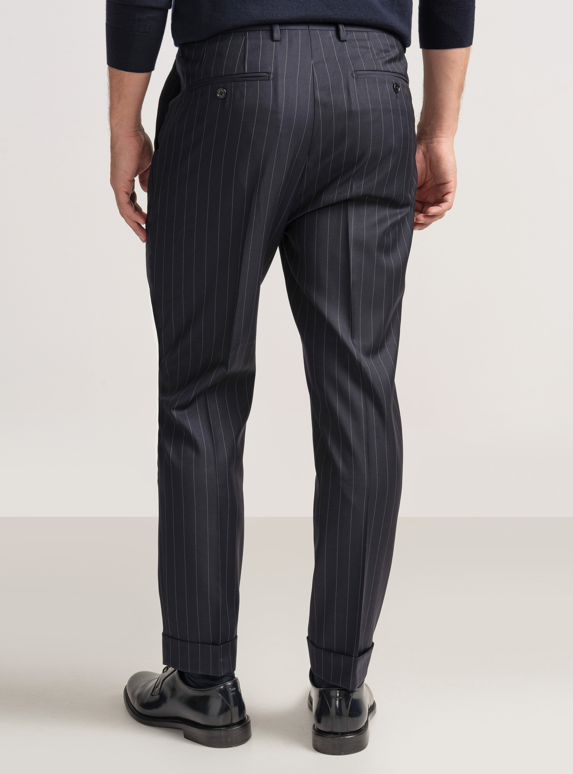 Pure wool pinstripe suit trousers Vitale Barberis Canonico, NAVY BLUE