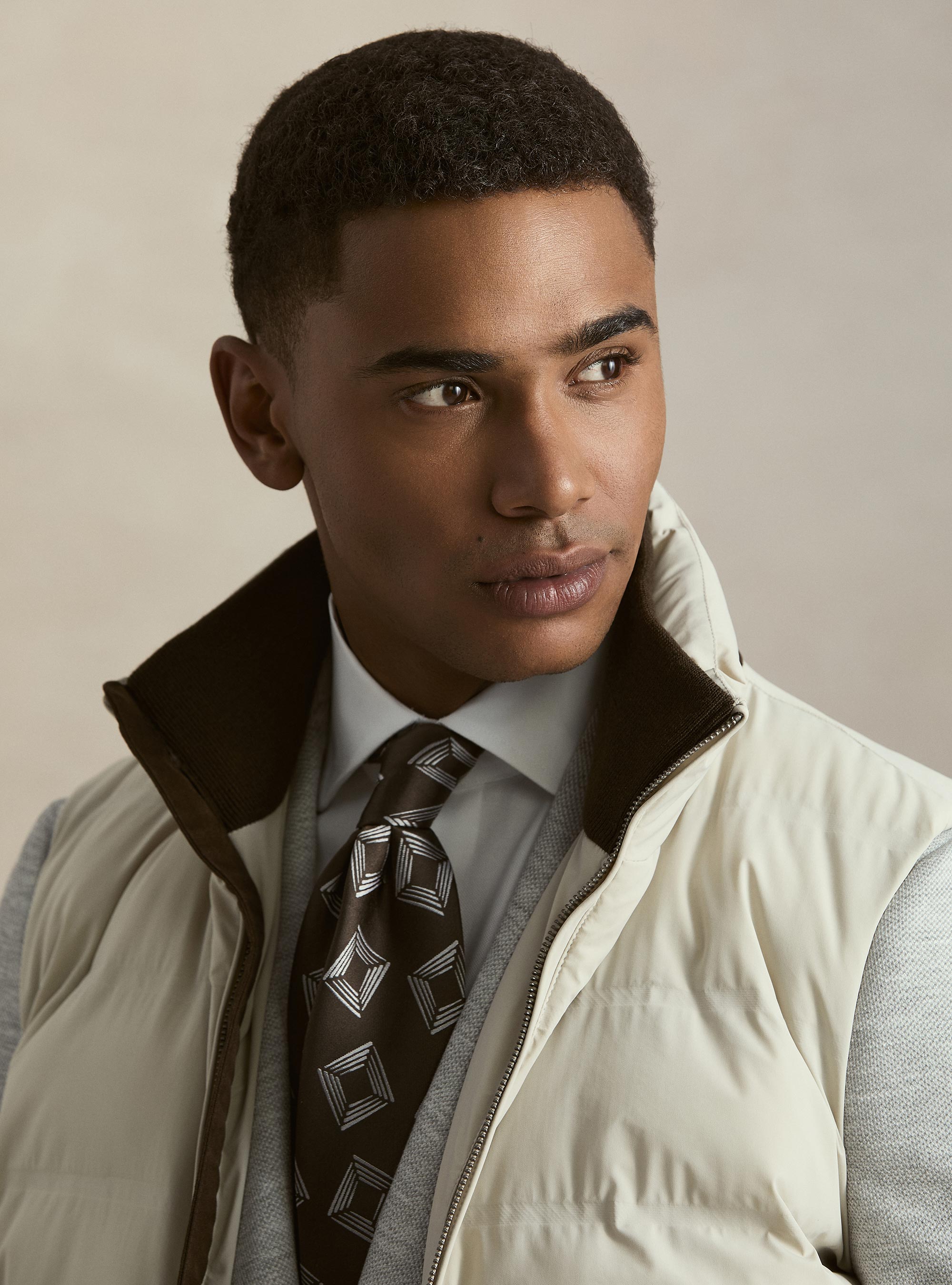 Quilted performance technical vest, ECRU