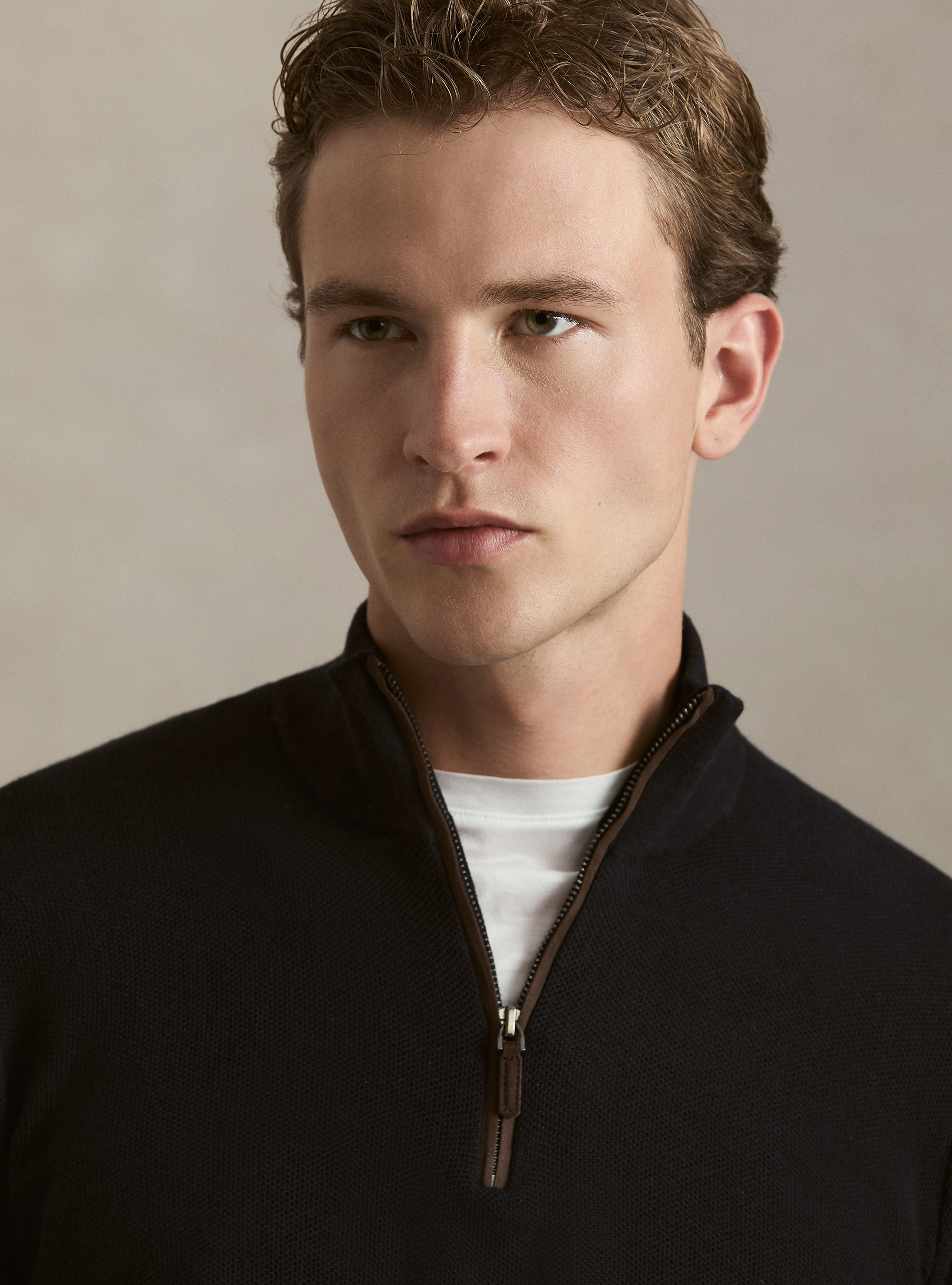 Half-Zip-Pullover aus Baumwolle und Kaschmir mit Wabenstruktur, NAVY 0218C