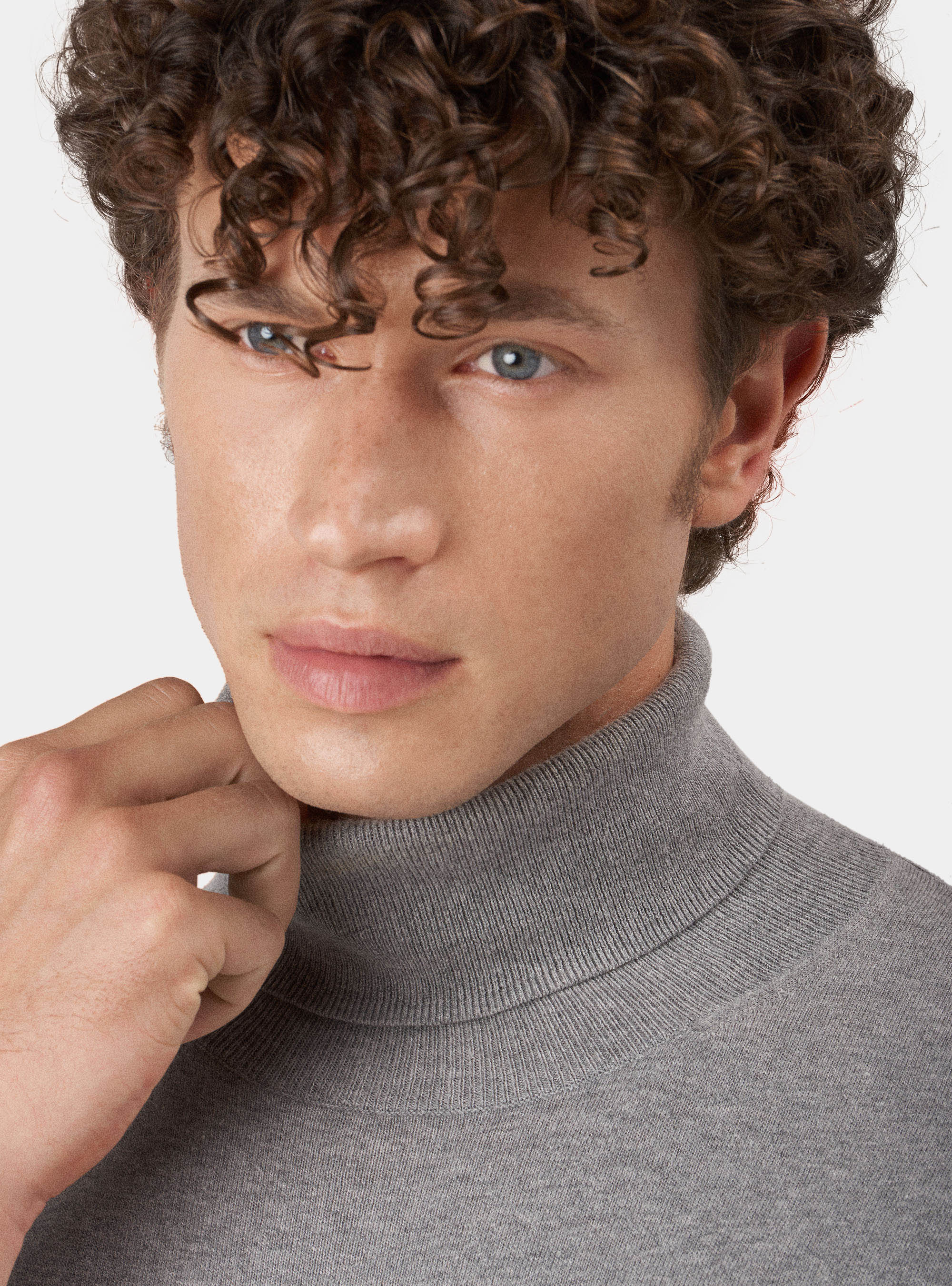 Pull &agrave; col roul&eacute; en soie de coton et cachemire, GRIS CLAIR M&Atilde; LANG&Atilde;