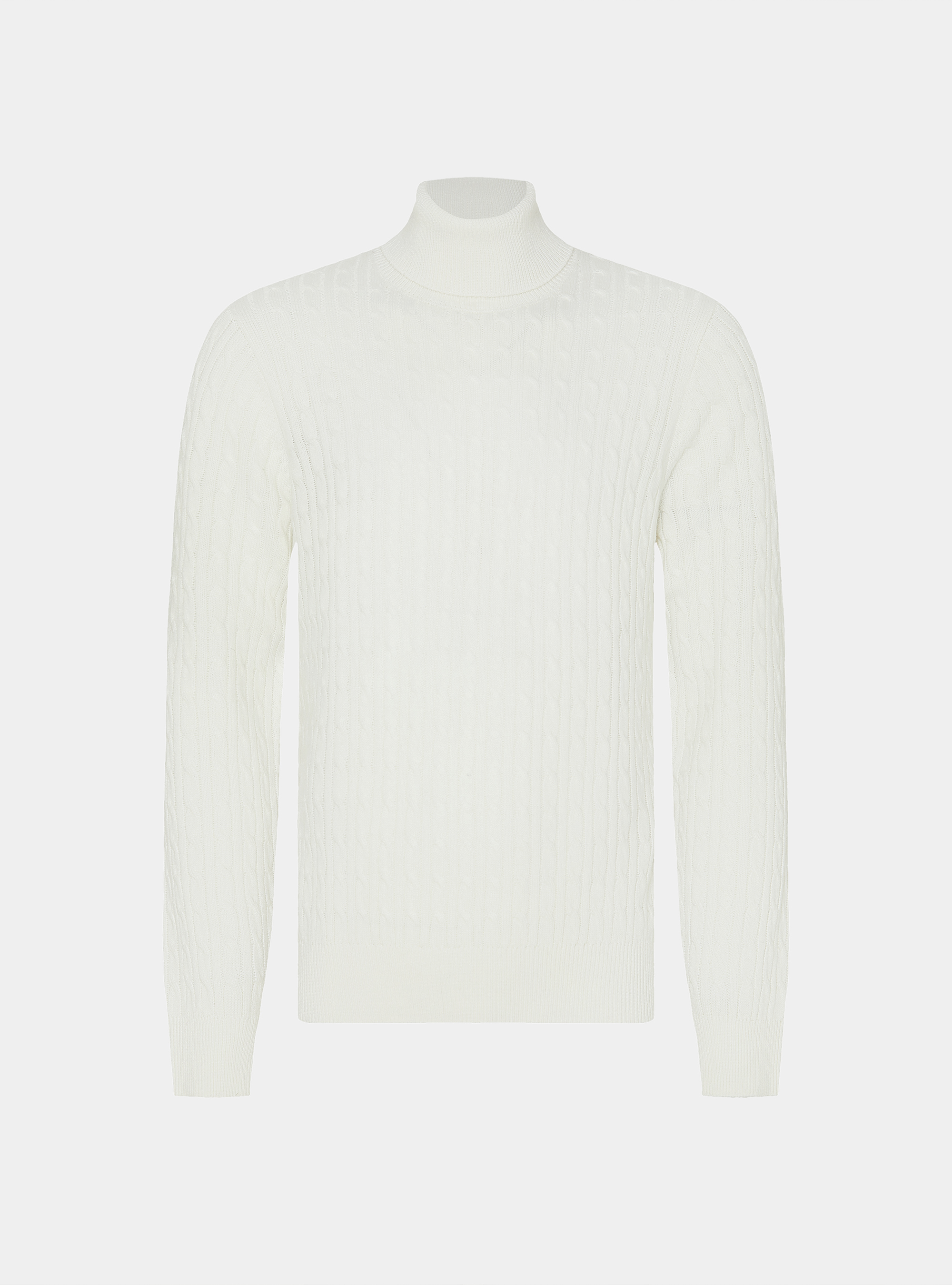Wool-blend turtleneck sweater with braid, WHITE
