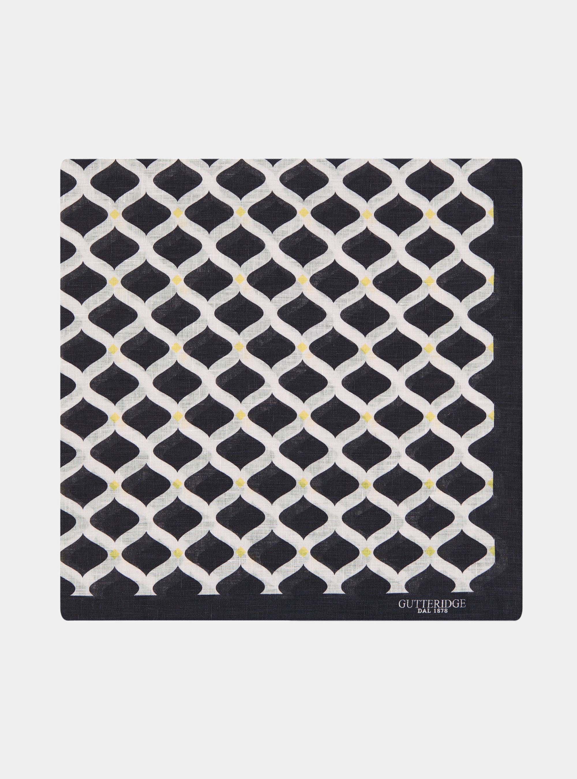 Foulard in lino stampa geometrica, BLU NAVY
