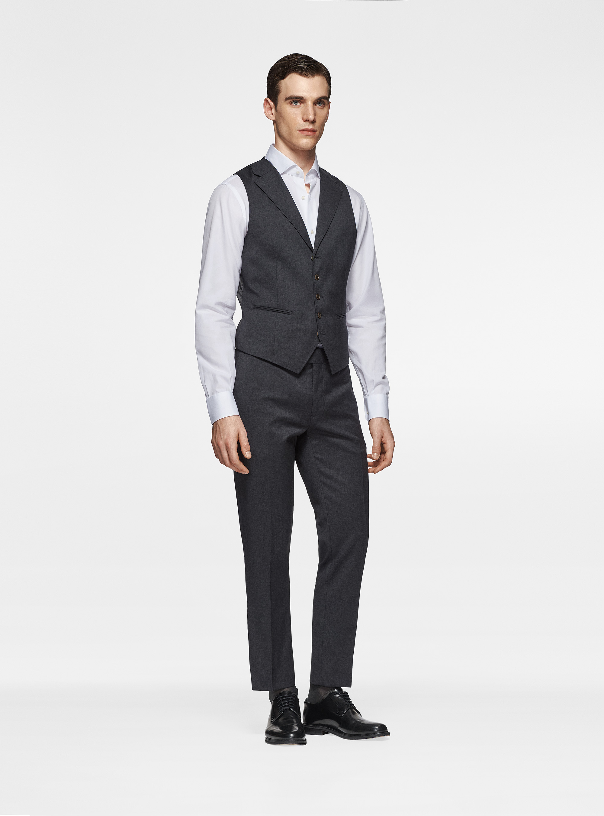 Reda 110's Superfine Wool Vest, ASPHALT GREY
