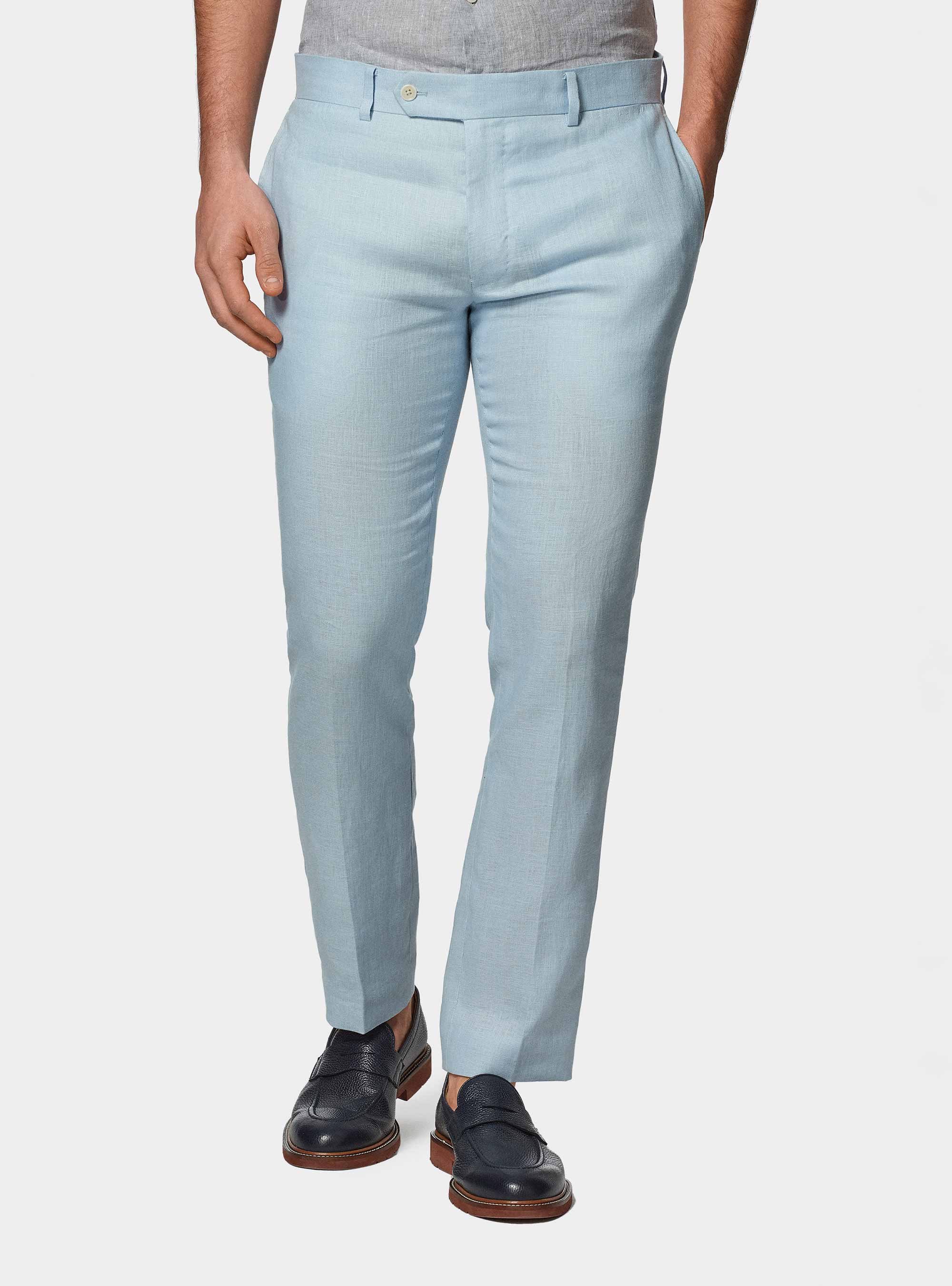 Pure linen suit trousers, LIGHT BLUE
