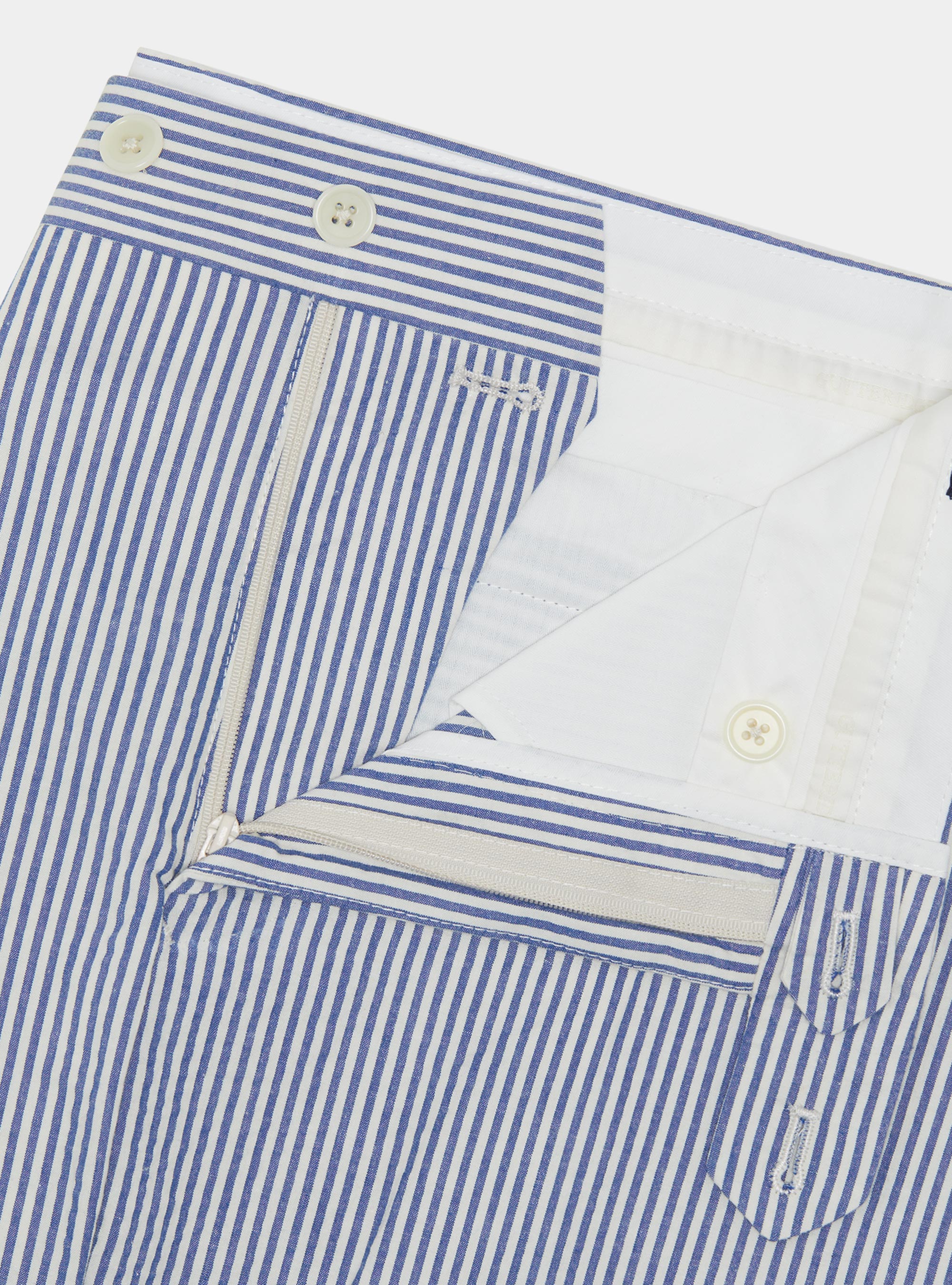 Pantalon seersucker en coton m&eacute;lang&eacute; ray&eacute;, BLEU
