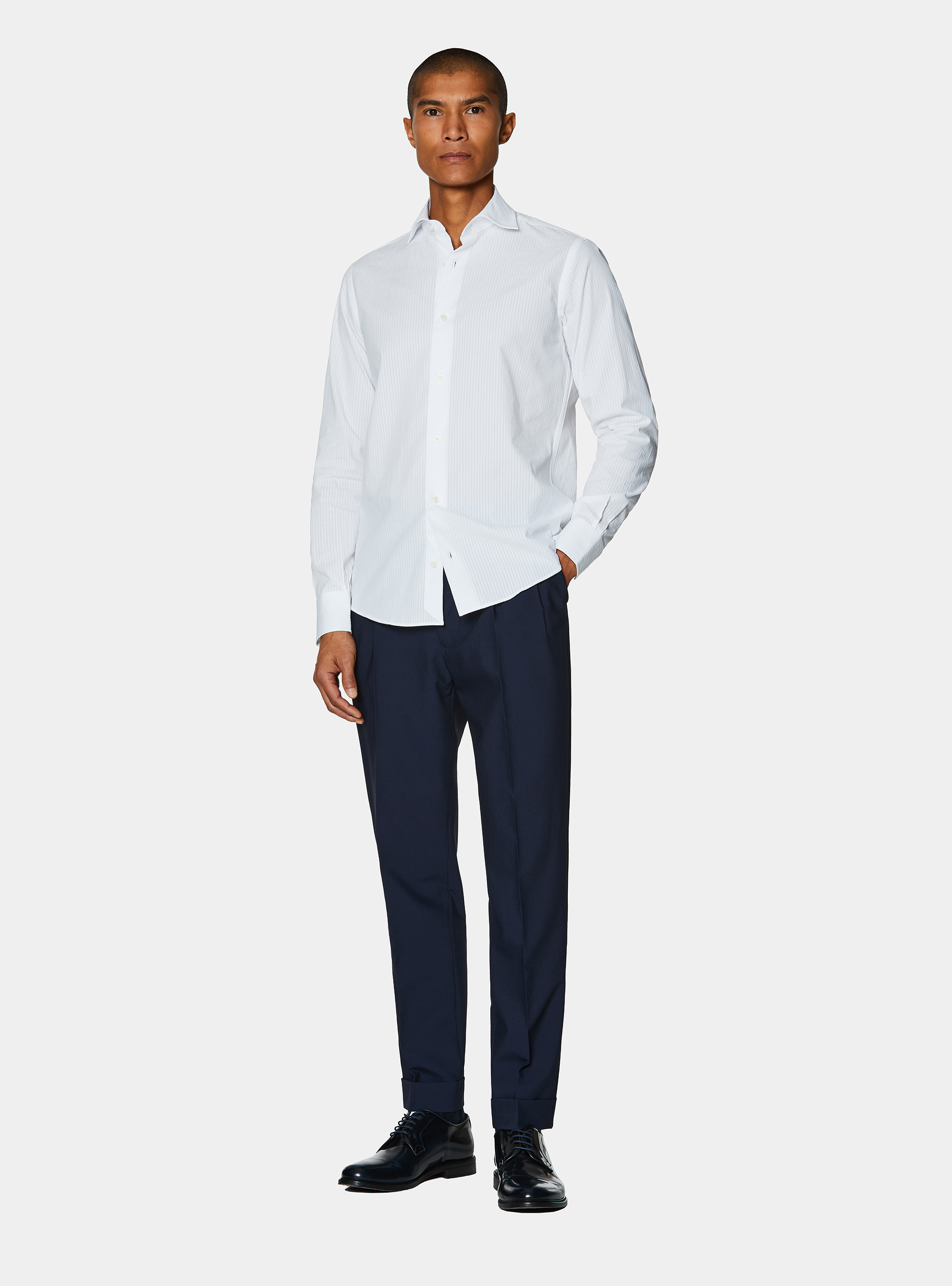 Camicia in cotone seersucker, BIANCO