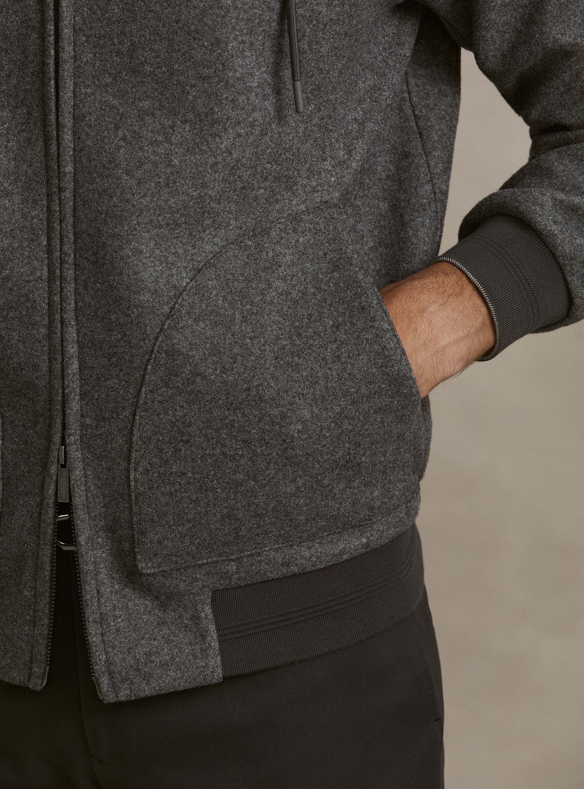 Giubbino in panno stretch con cappuccio, ASFALTO