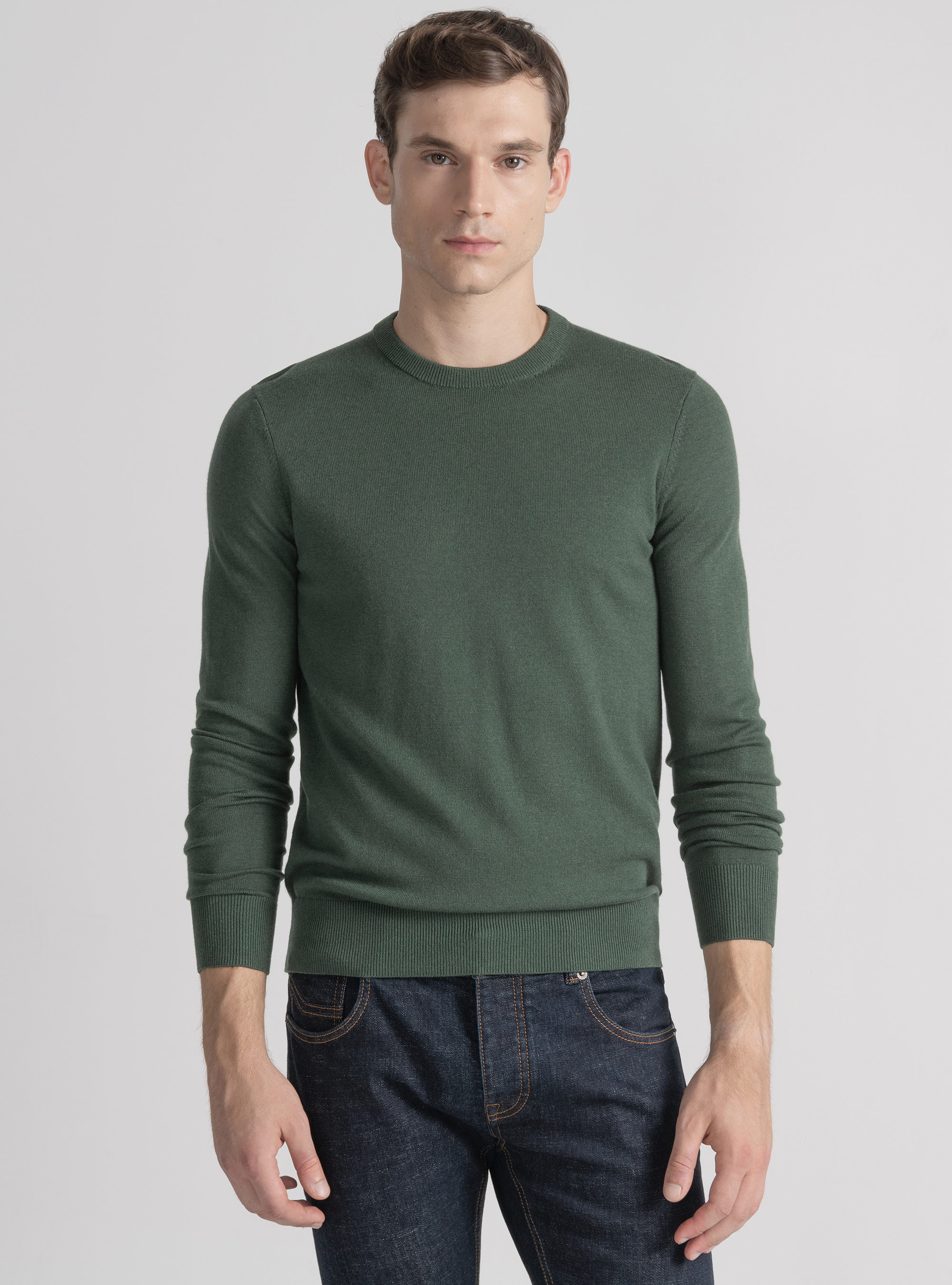 Crew-neck sweater in wool blend, MILITARE 0609C