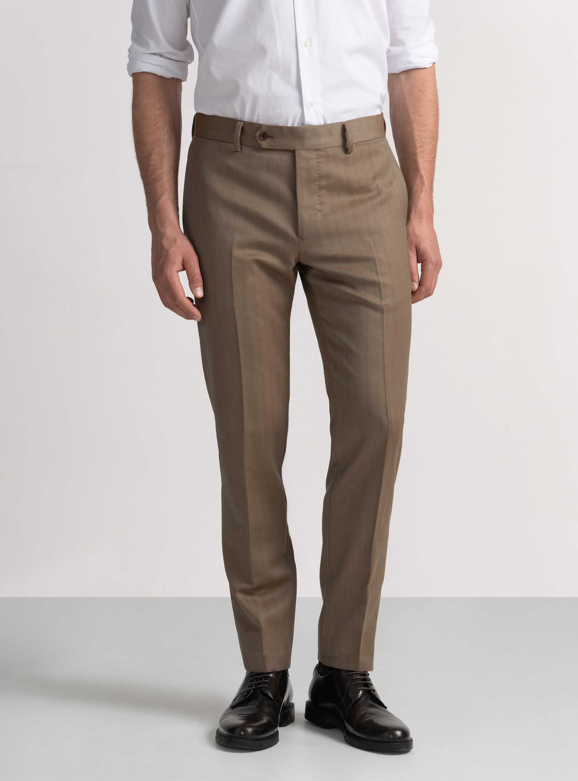 Pantal&oacute;n de traje en espiga de lana Vitale Barberis Canonico, ARCILLA