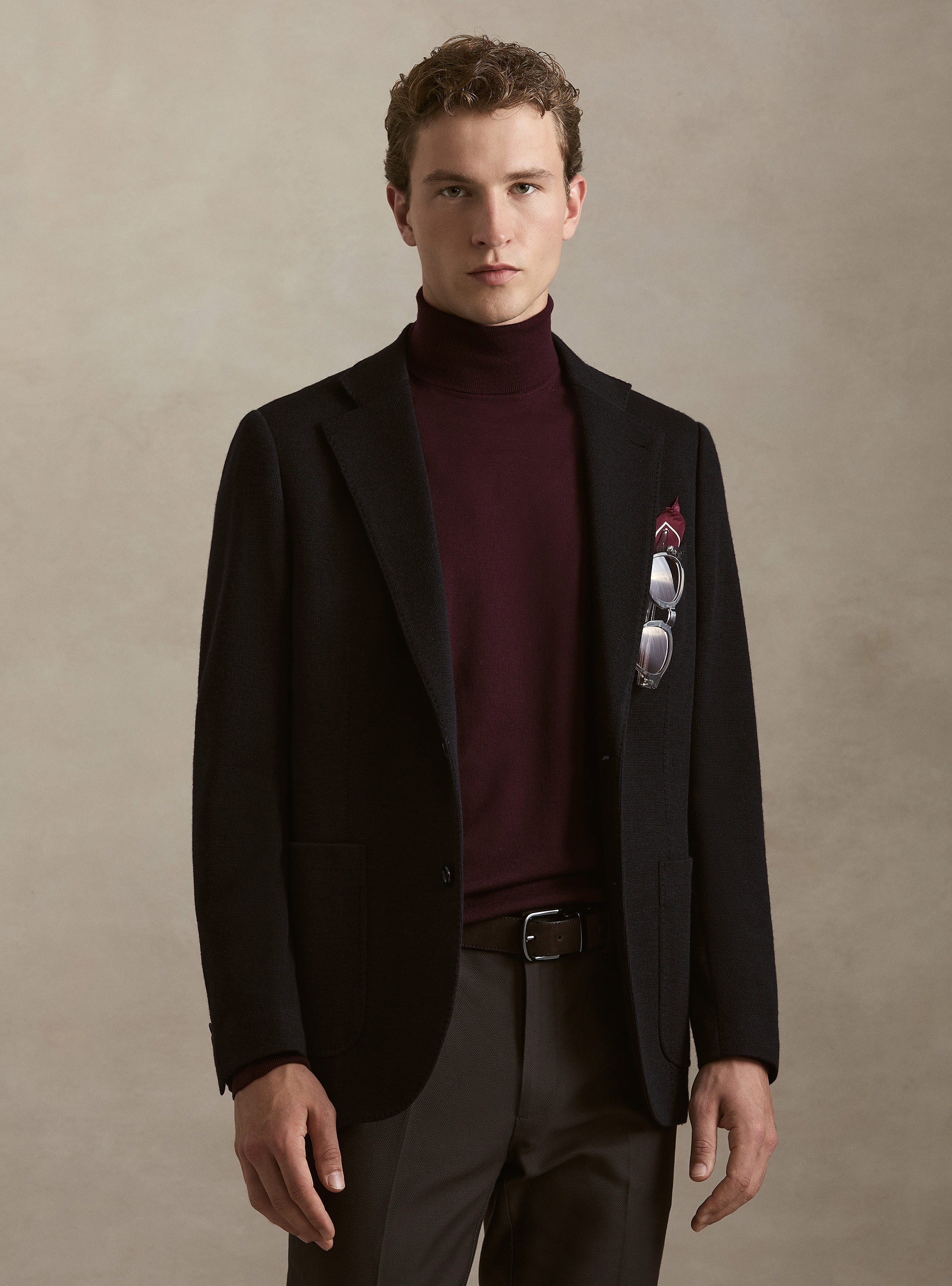 Wool and cotton jersey blazer, NAVY BLUE