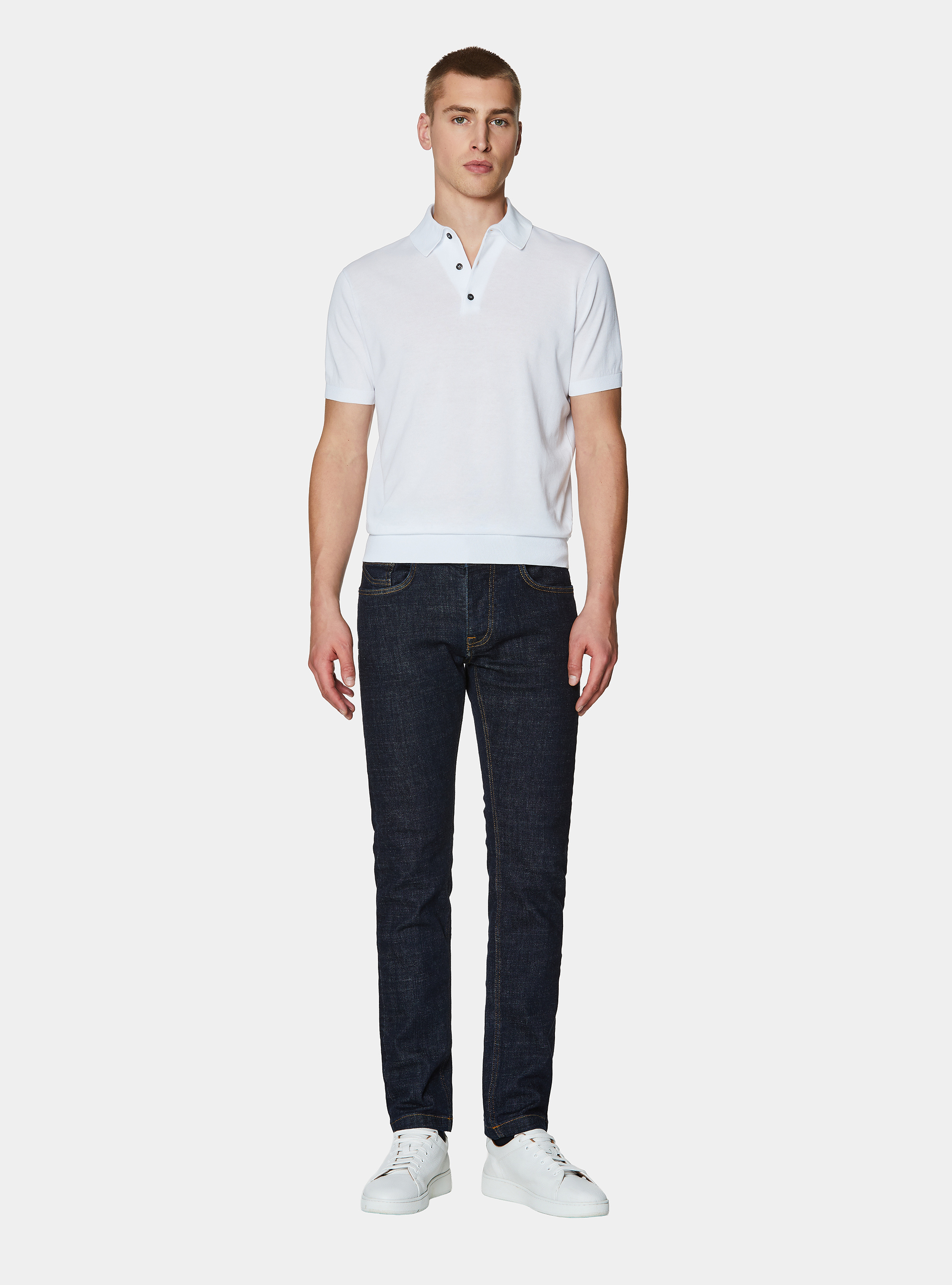 Extra-fine cotton knit polo shirt, WHITE