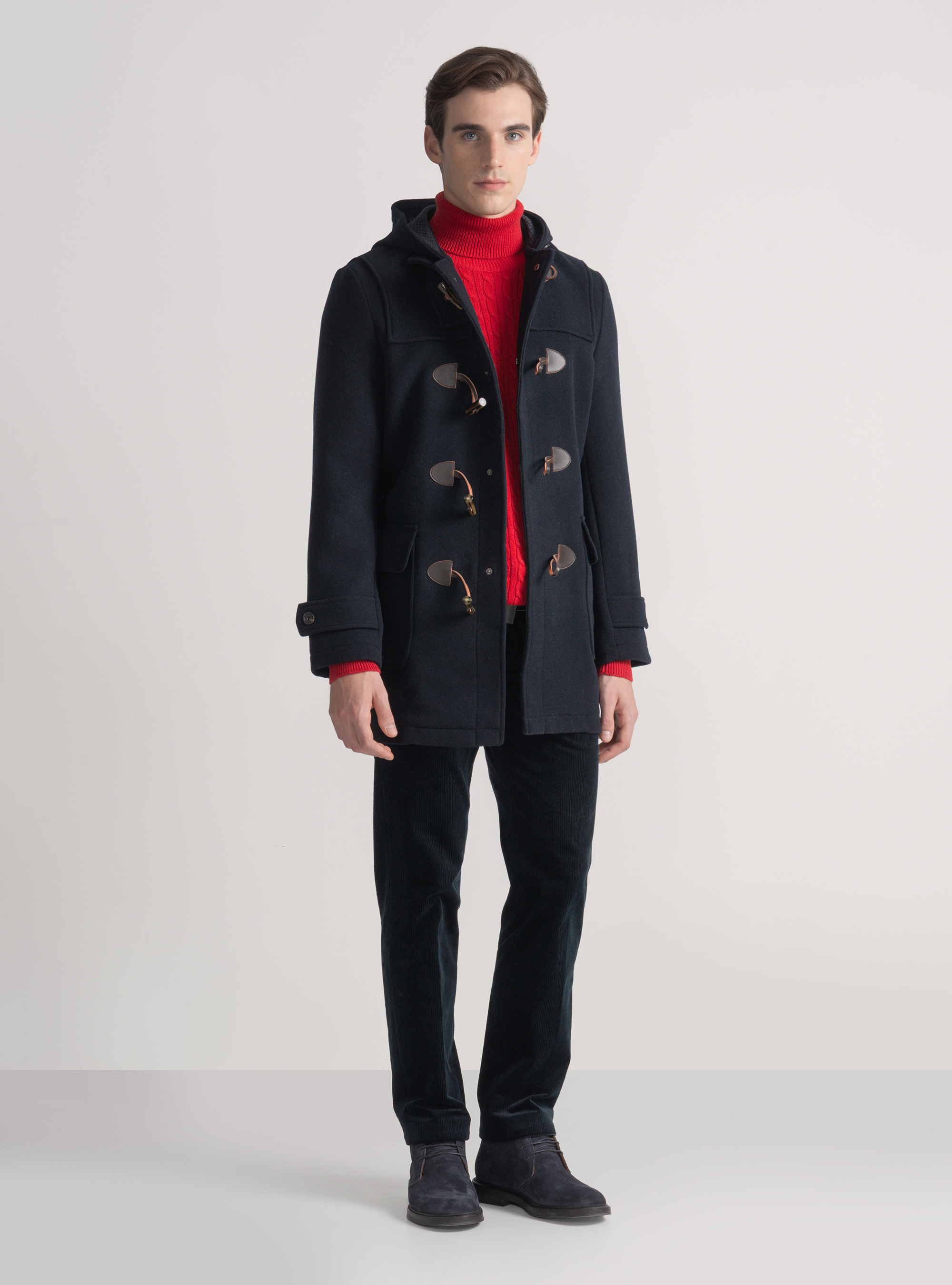 Dufflemantel aus Wollgemisch mit gemusterter Innenseite, NAVY 0218C