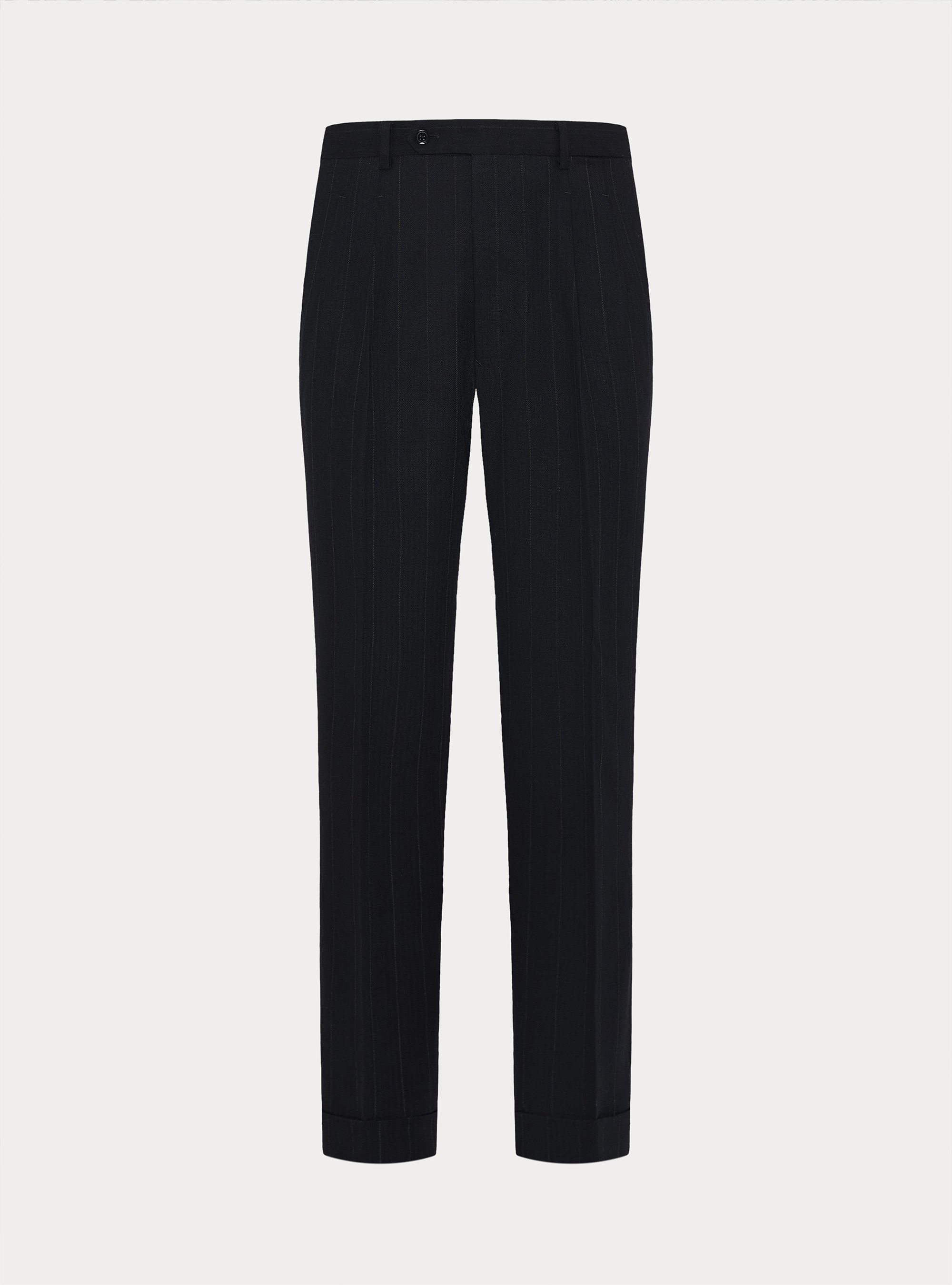 Herringbone pure wool pleated trousers, NAVY BLUE