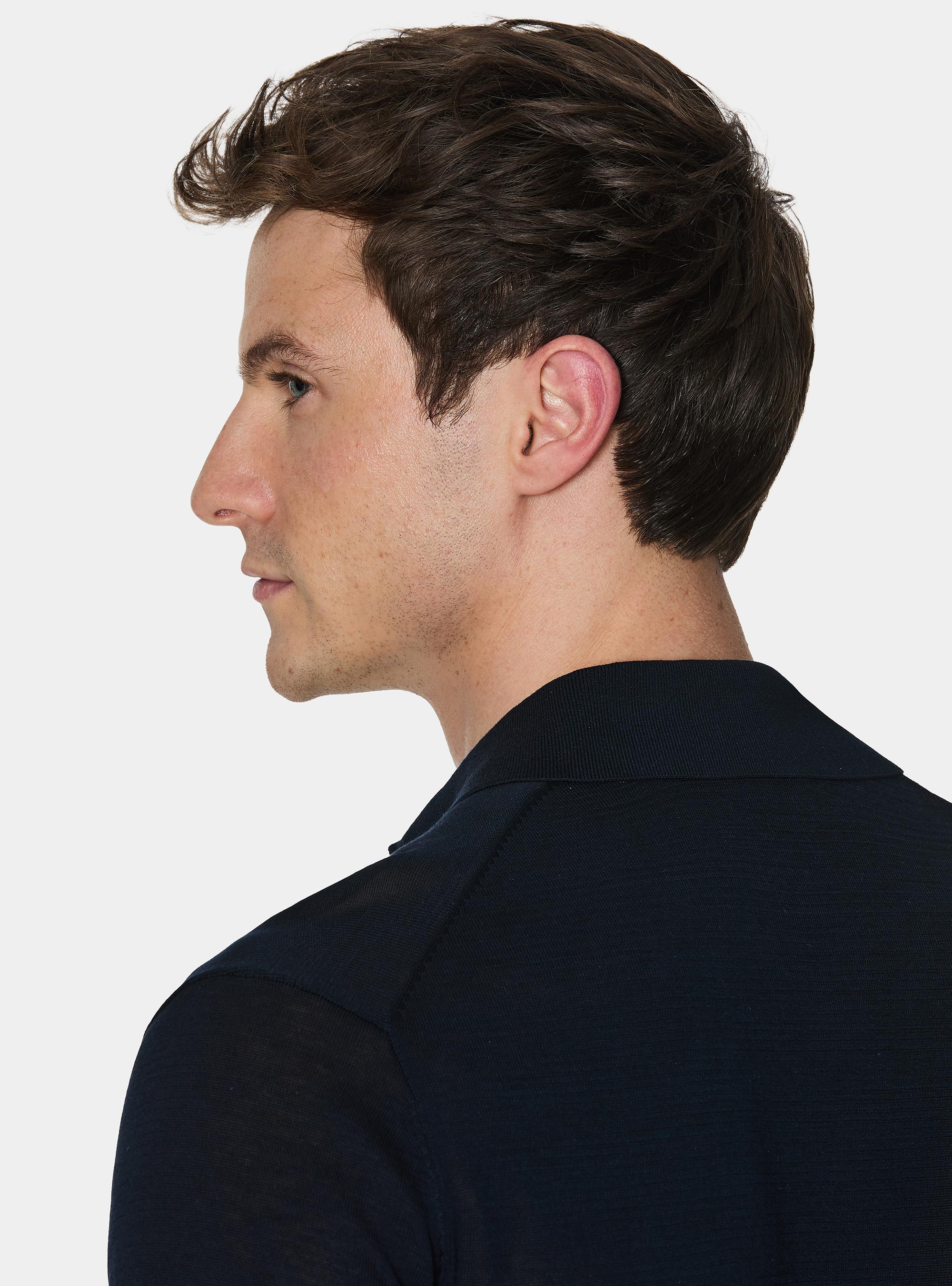 Cotton and silk polo shirt, NAVY BLUE