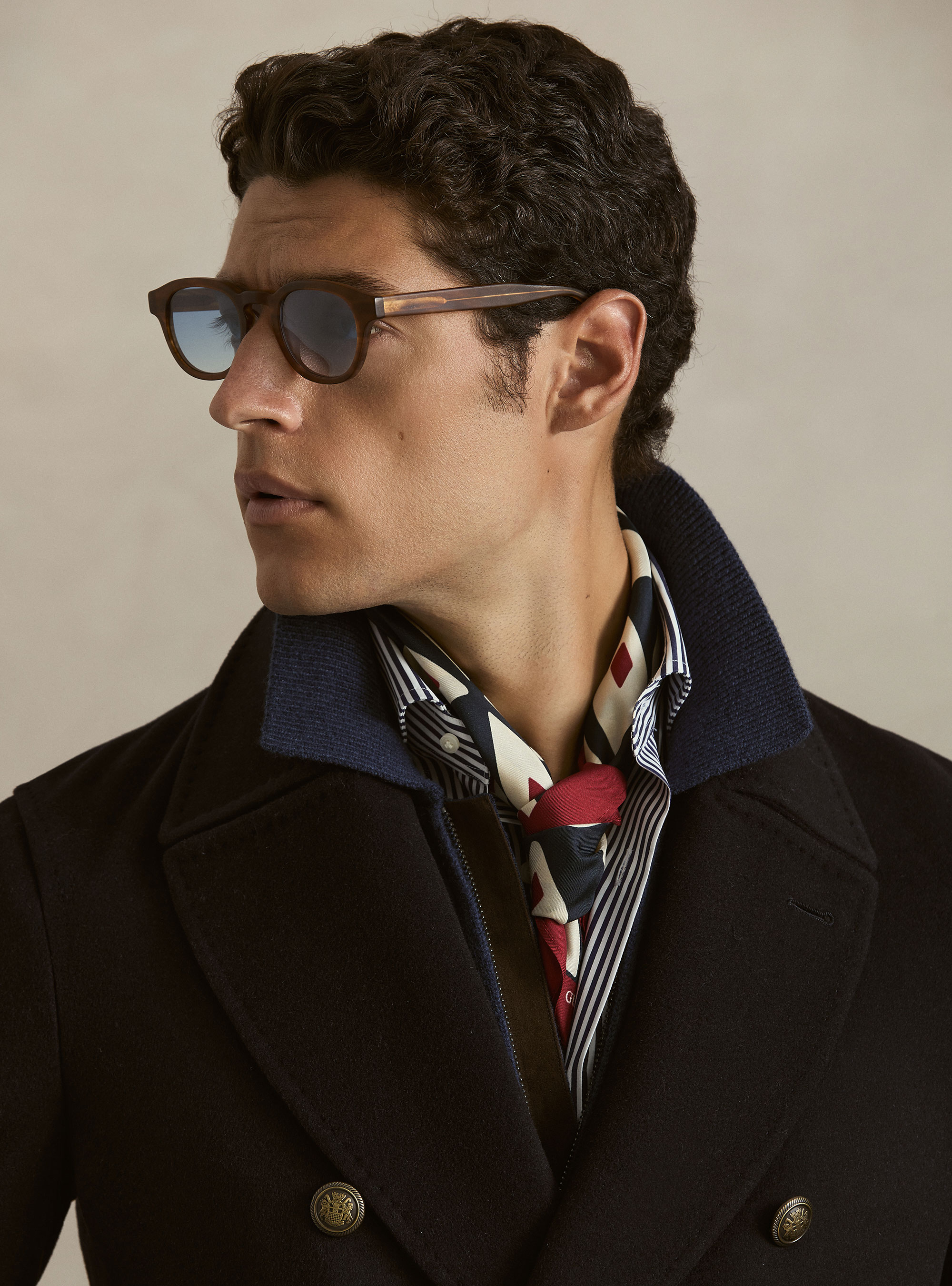 Cashmere blend peacoat with metal buttons, NAVY BLUE