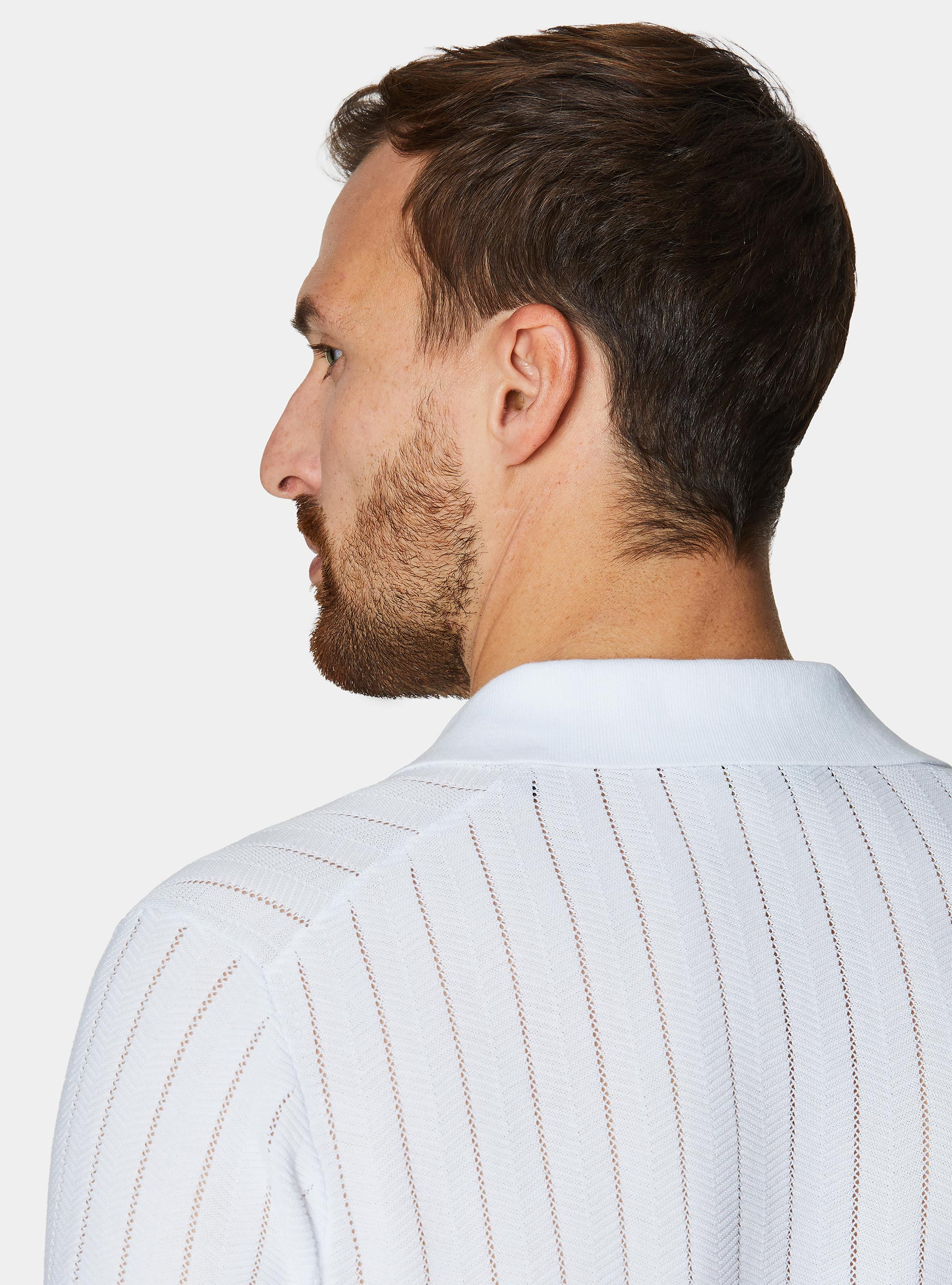 Perforated polo shirt in herringbone cotton, WHITE