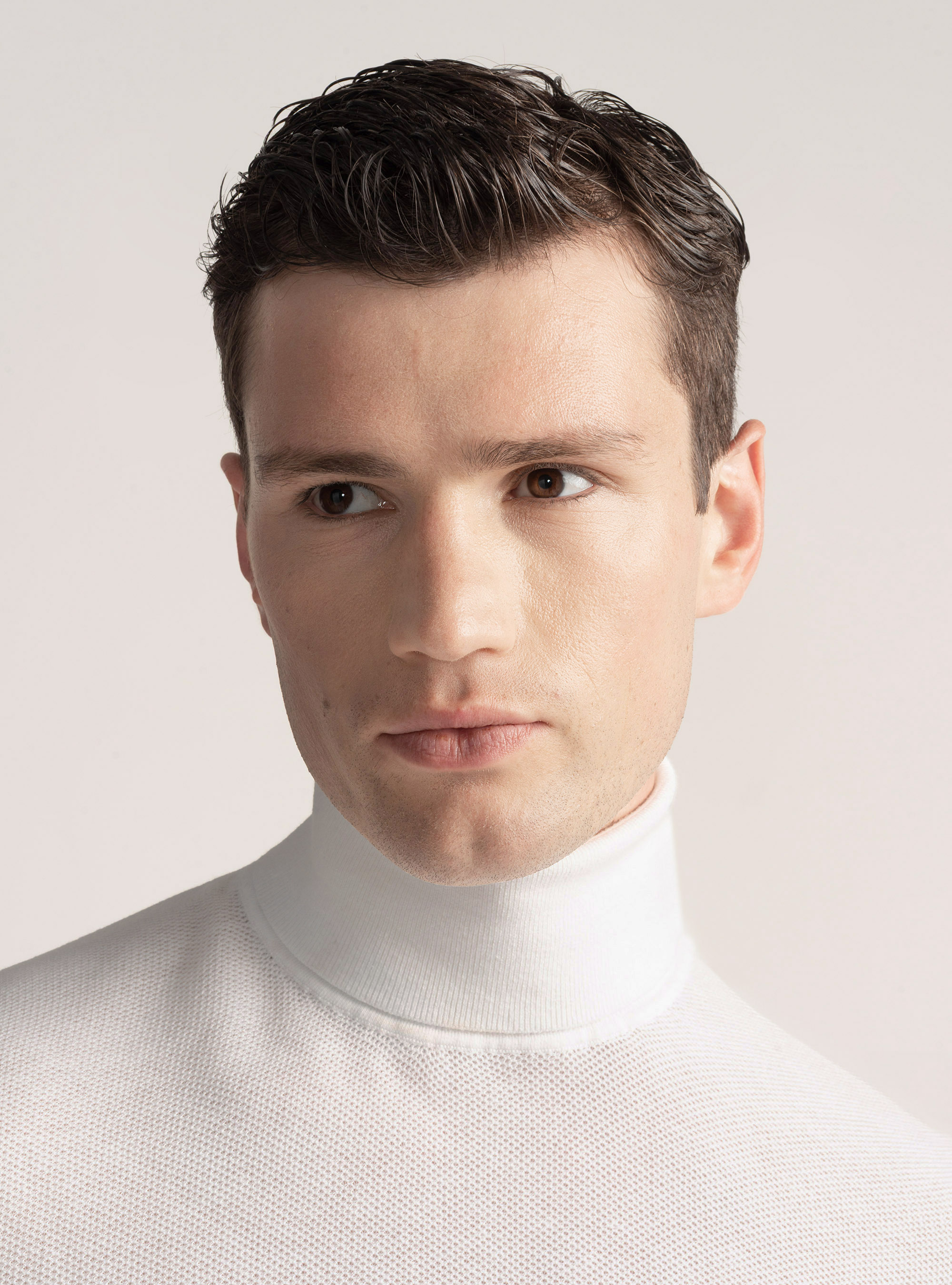 Cotton cashmere honeycomb turtleneck, WHITE