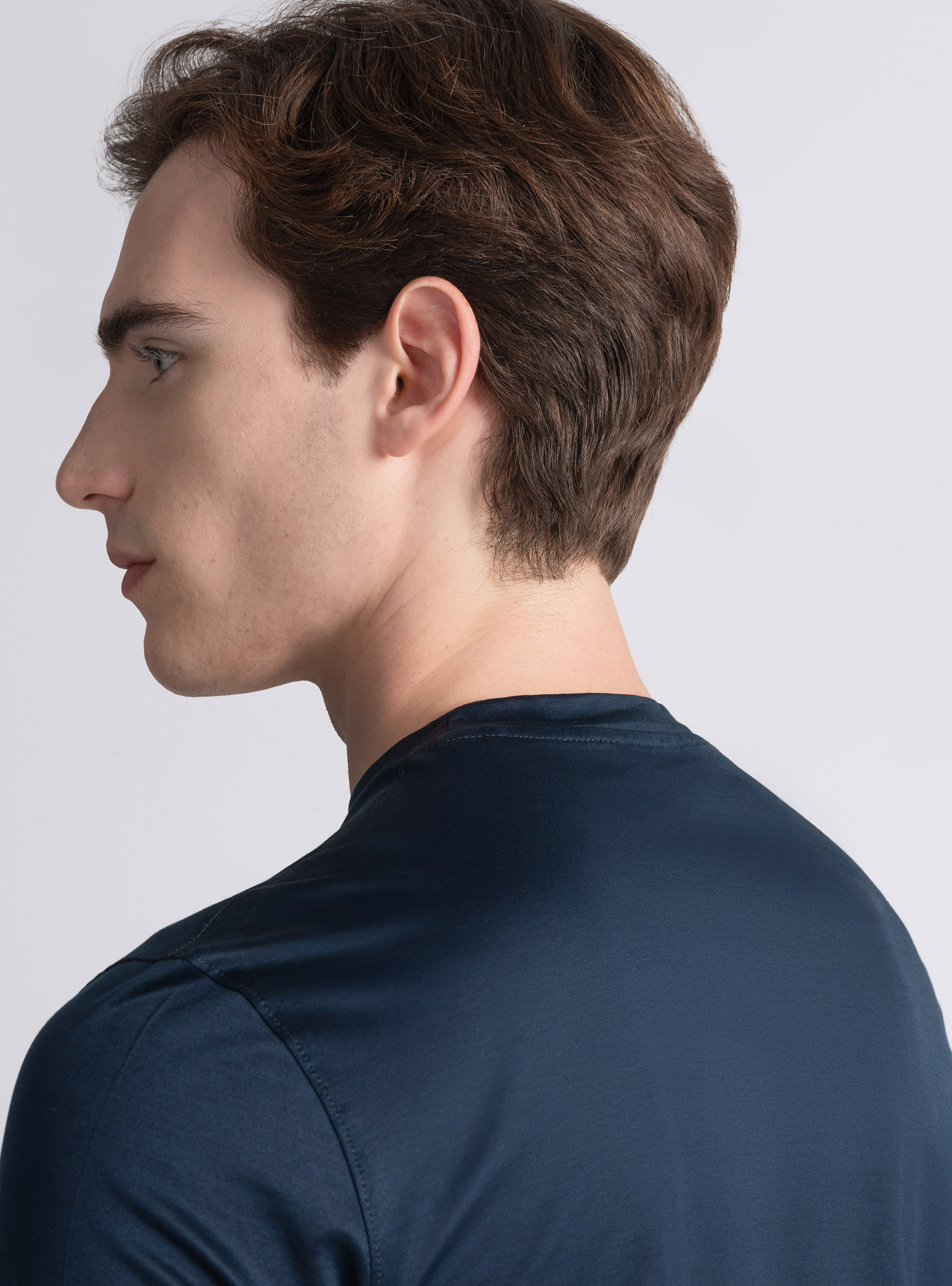 Kurz&auml;rmeliges T-Shirt aus schottischem Garn, NAVY 0218C