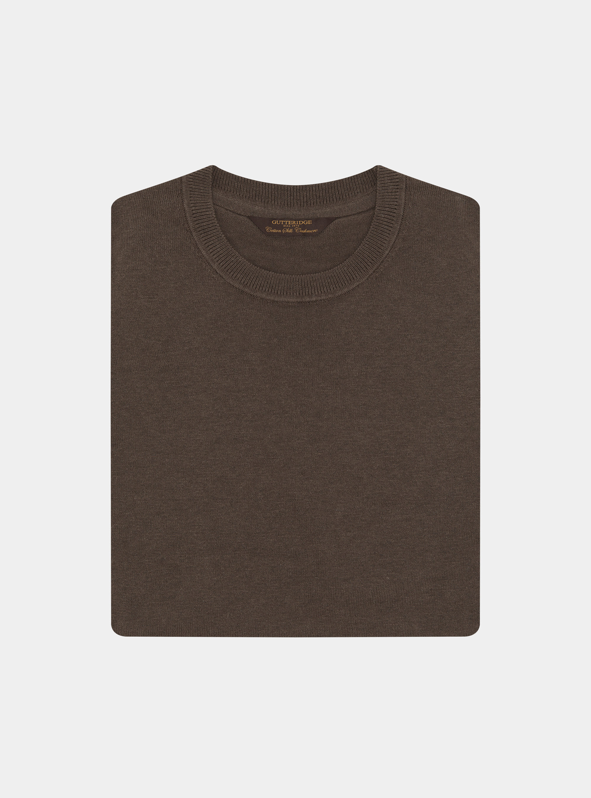 Cotton silk and cashmere crew neck sweater, BROWN