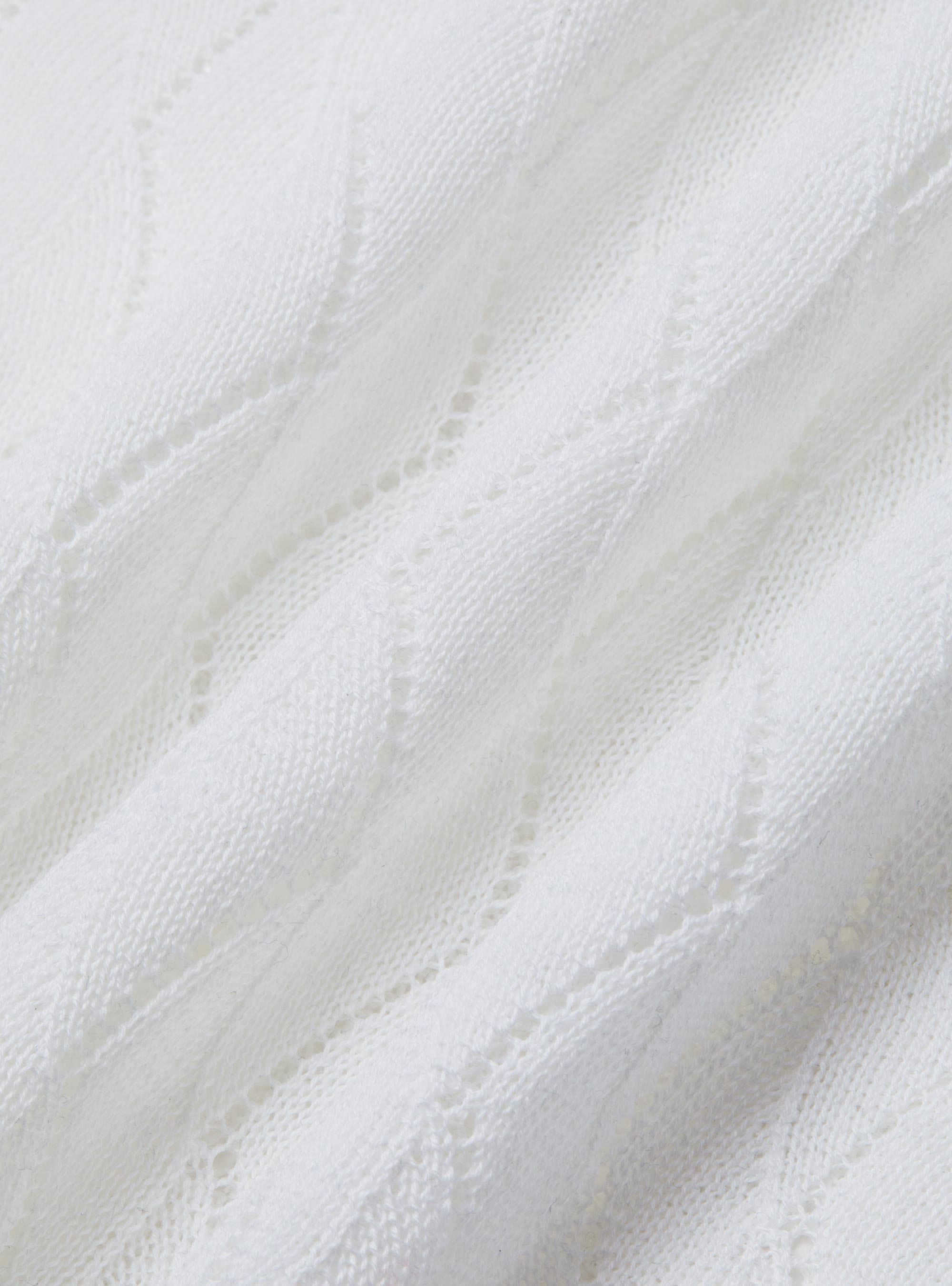 Polo de punto perforado de algod&oacute;n y seda, BLANCO