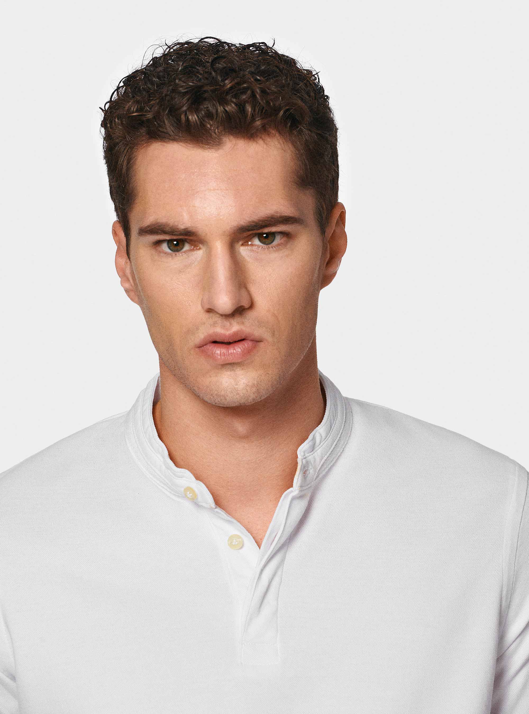 Polo coreana in piquet, BIANCO