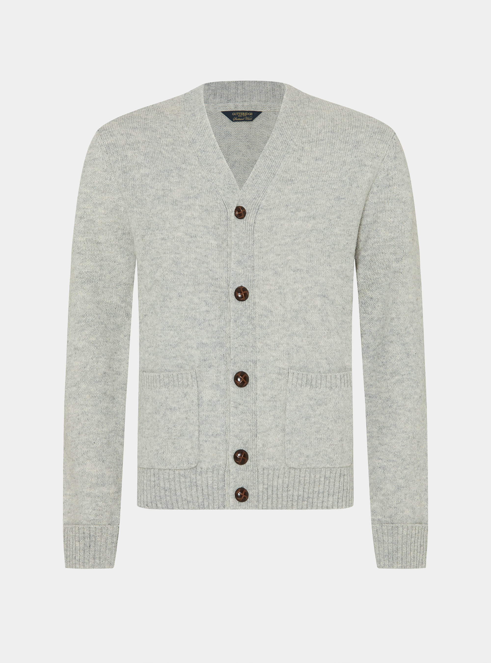 Cardigan in maglia di lana shetland, GRIGIO MELANGE 0151C