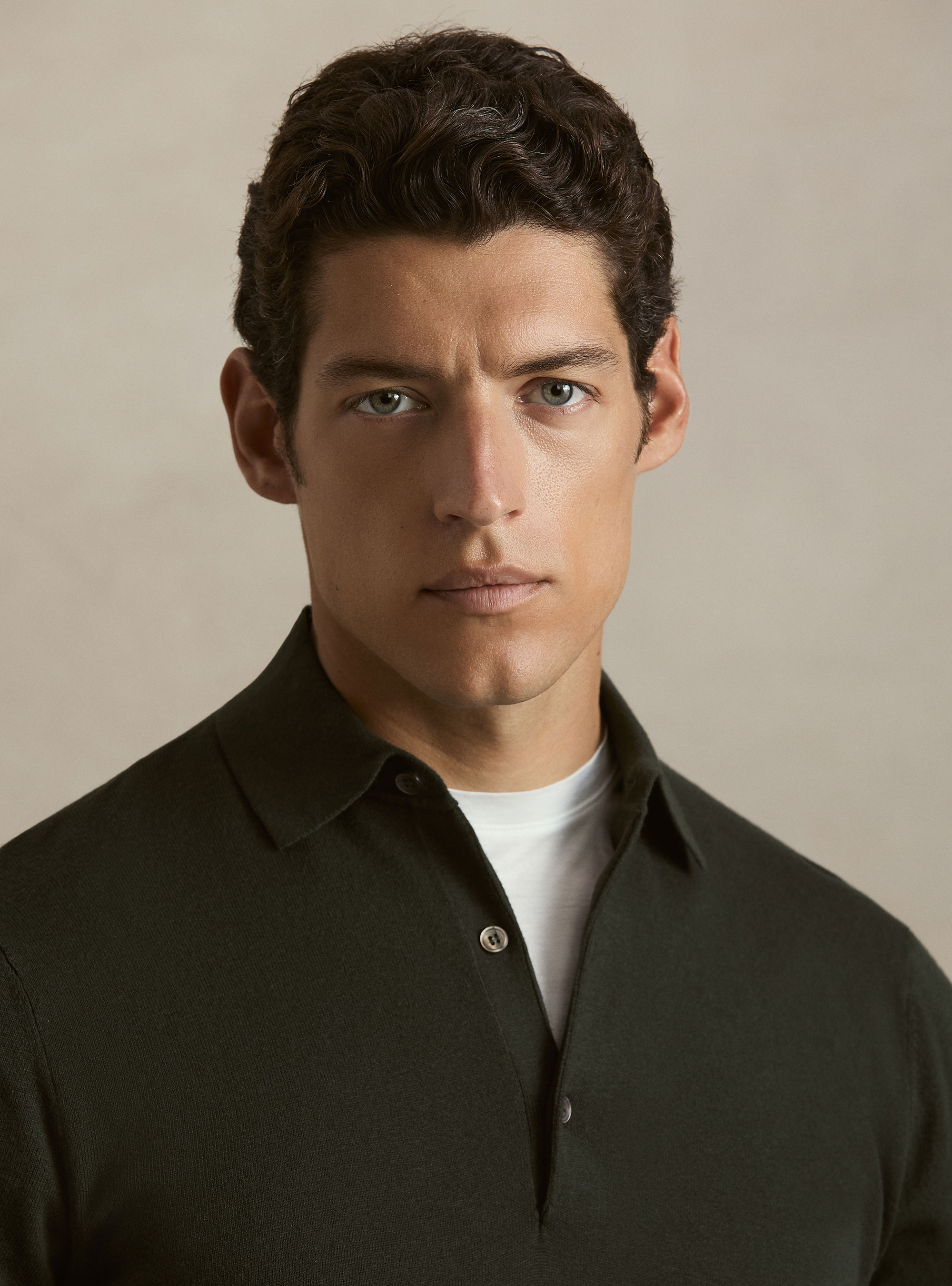 Polo in maglia di cotone e cashmere, MILITARE 0609C