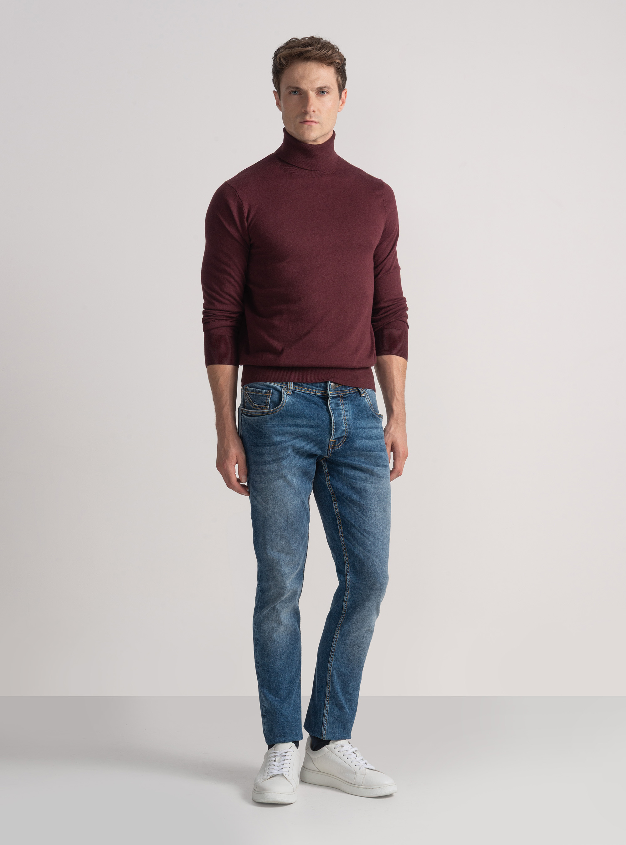 Dolcevita in cotone seta e cashmere, BORDEAUX