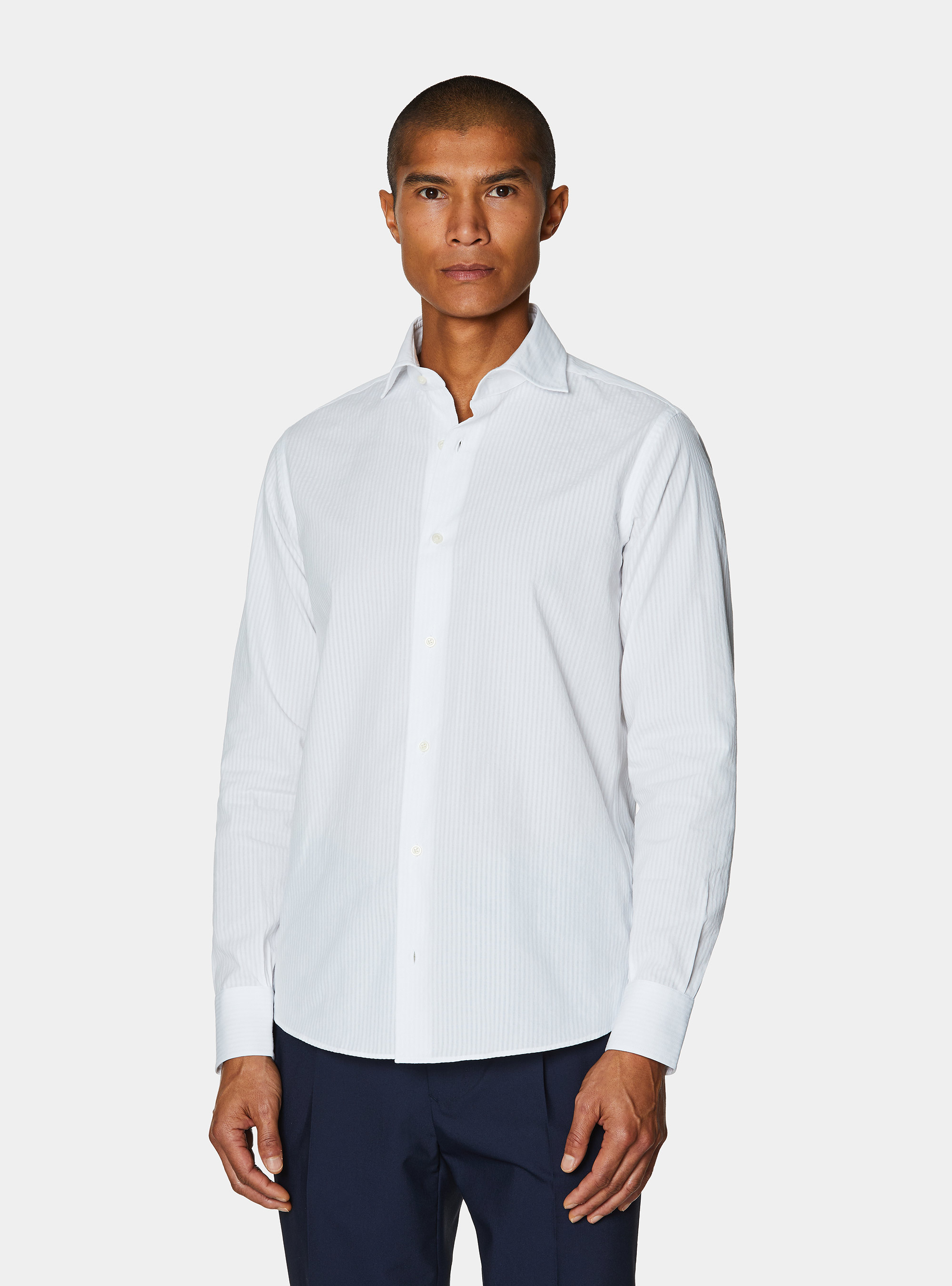 Camicia in cotone seersucker, BIANCO