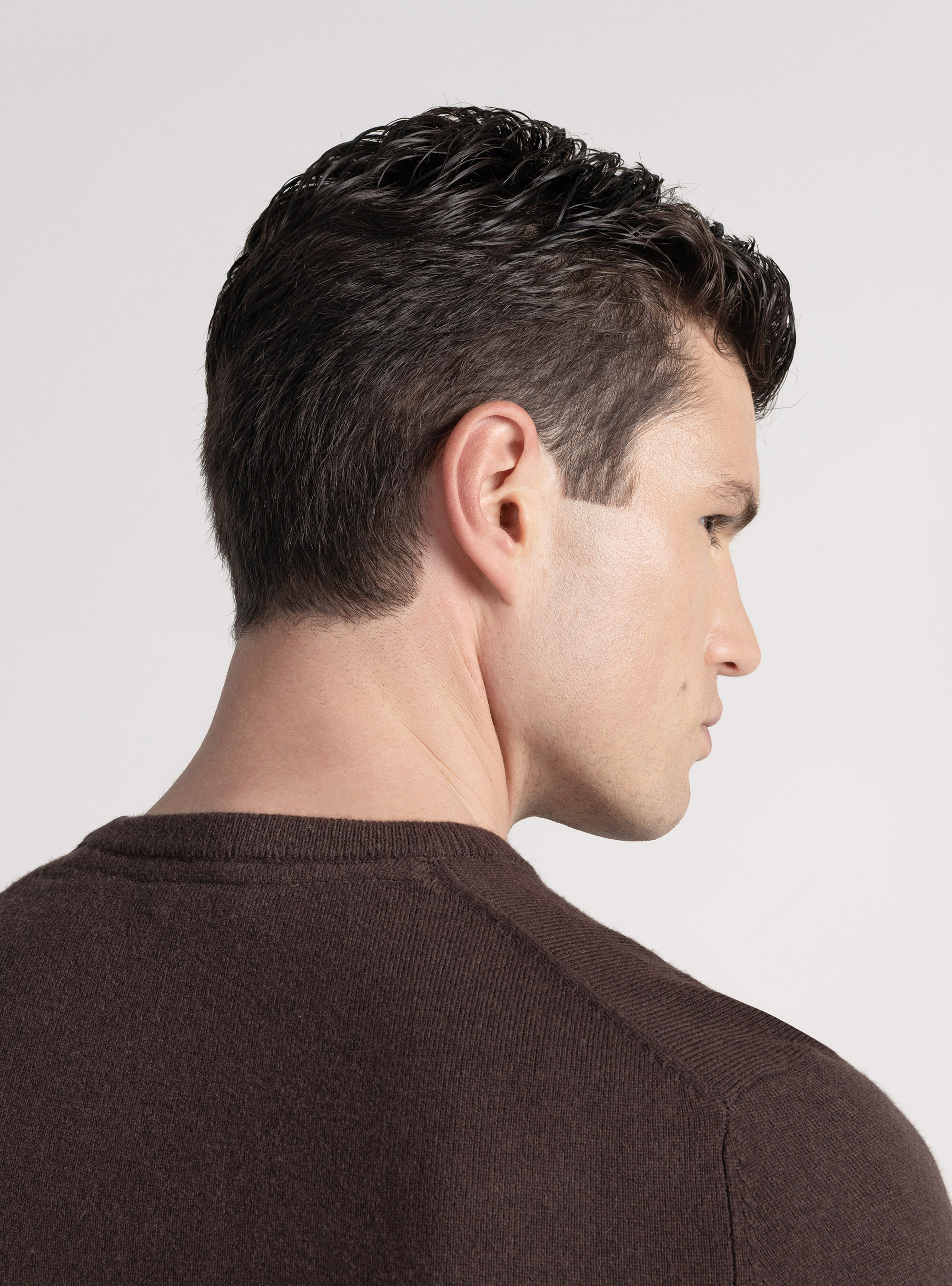 Lambswool and cashmere crew-neck sweater, BROWN