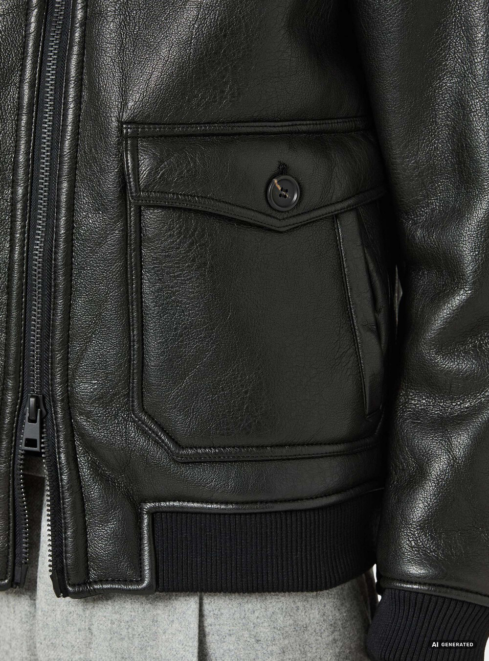 Bomber in similpelle con tasconi, NERO