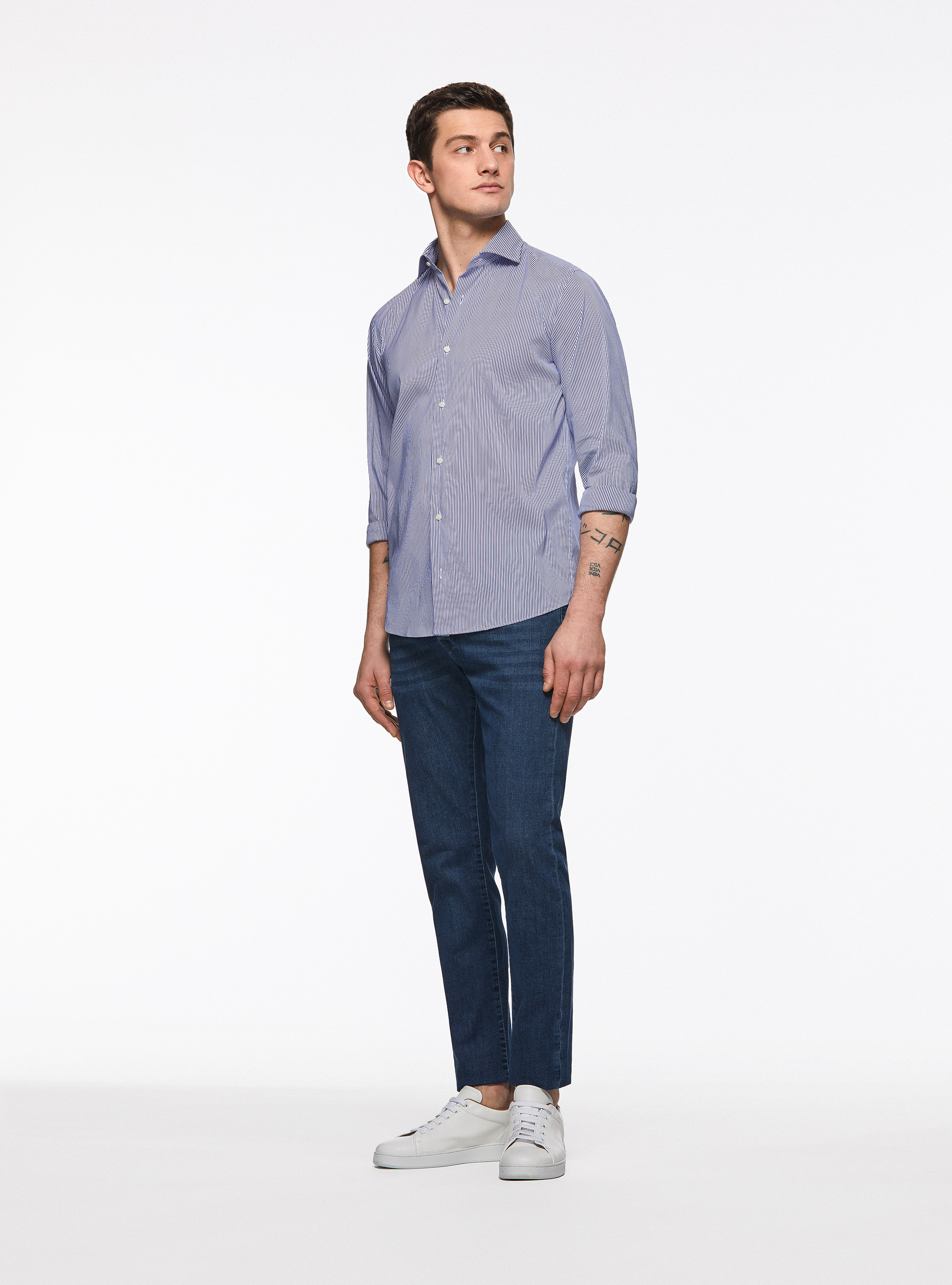 Pantaloni colorati in cotone stretch, BLU