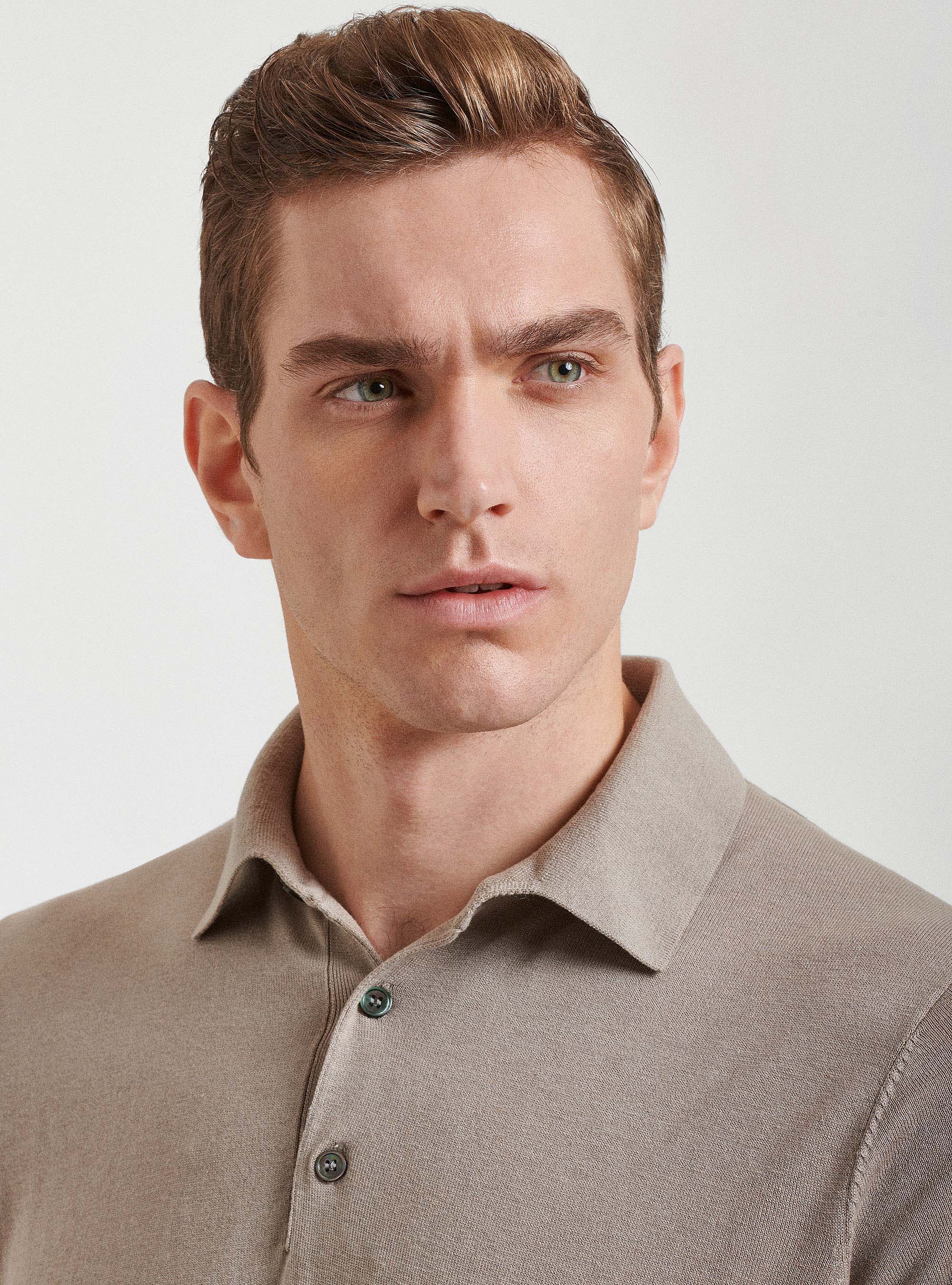 Silk cotton polo shirt, SAND