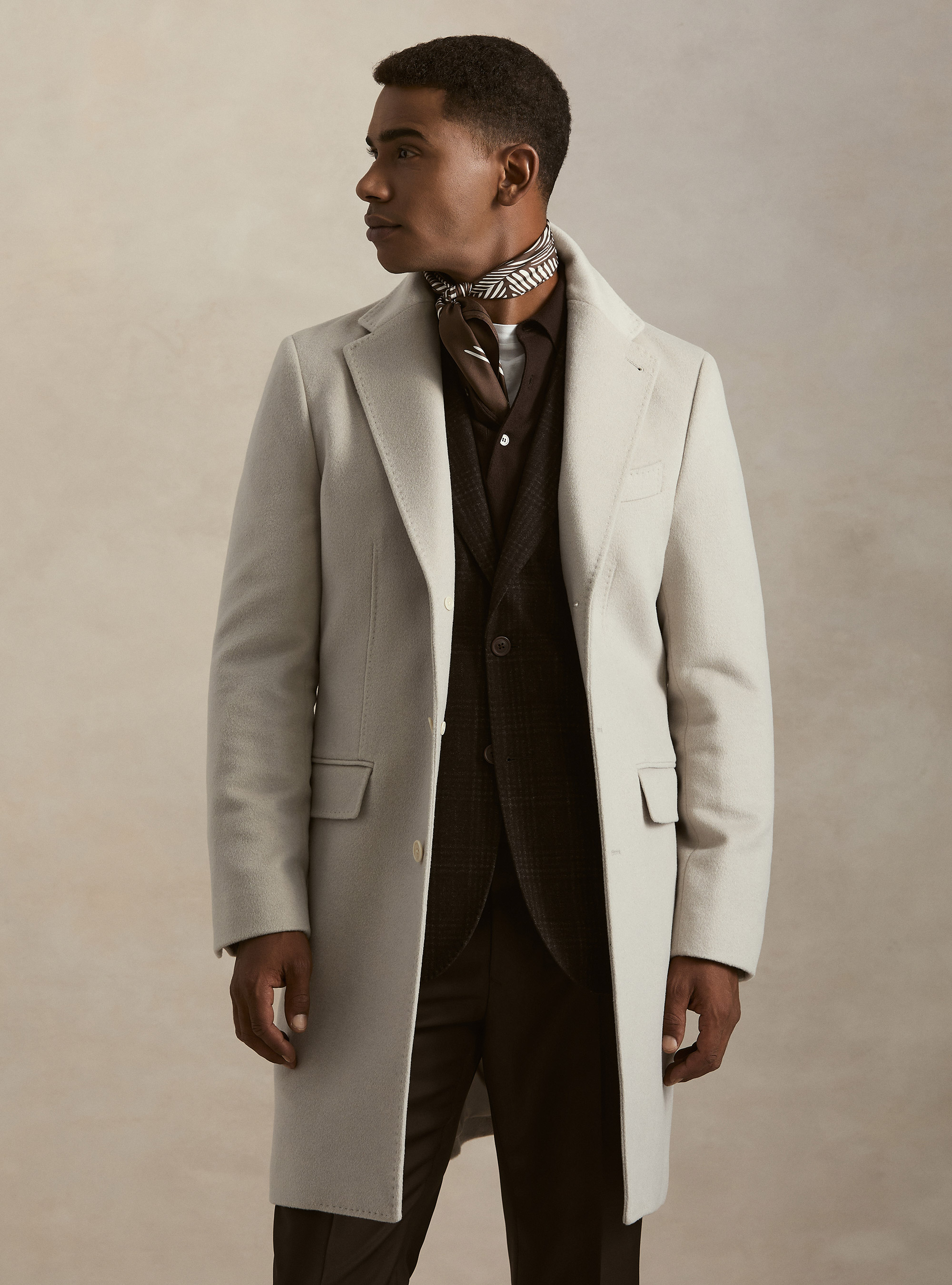 Single-breasted wool and cashmere coat, ECRU 0536C