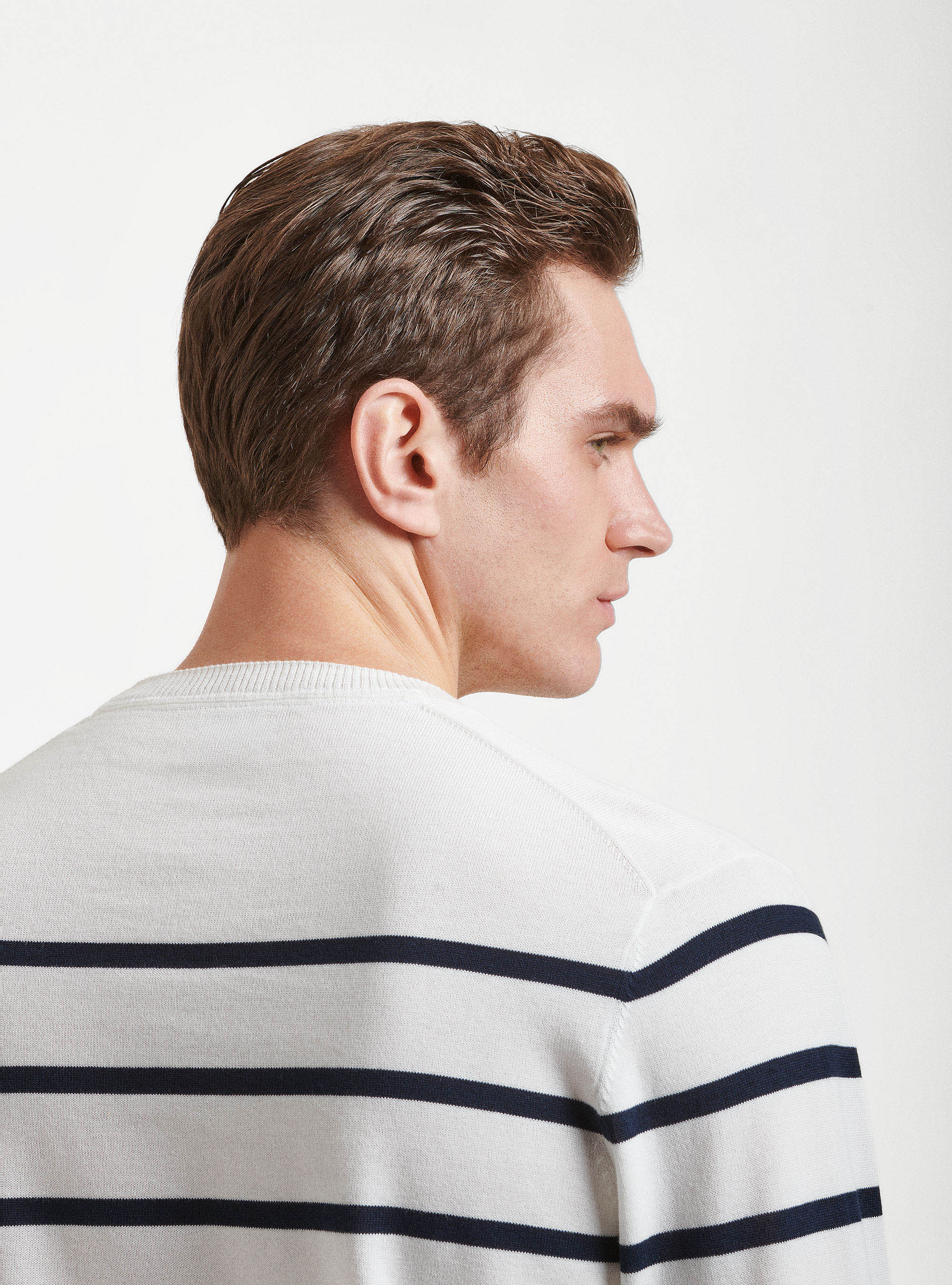 Striped knit pullover, WHITE