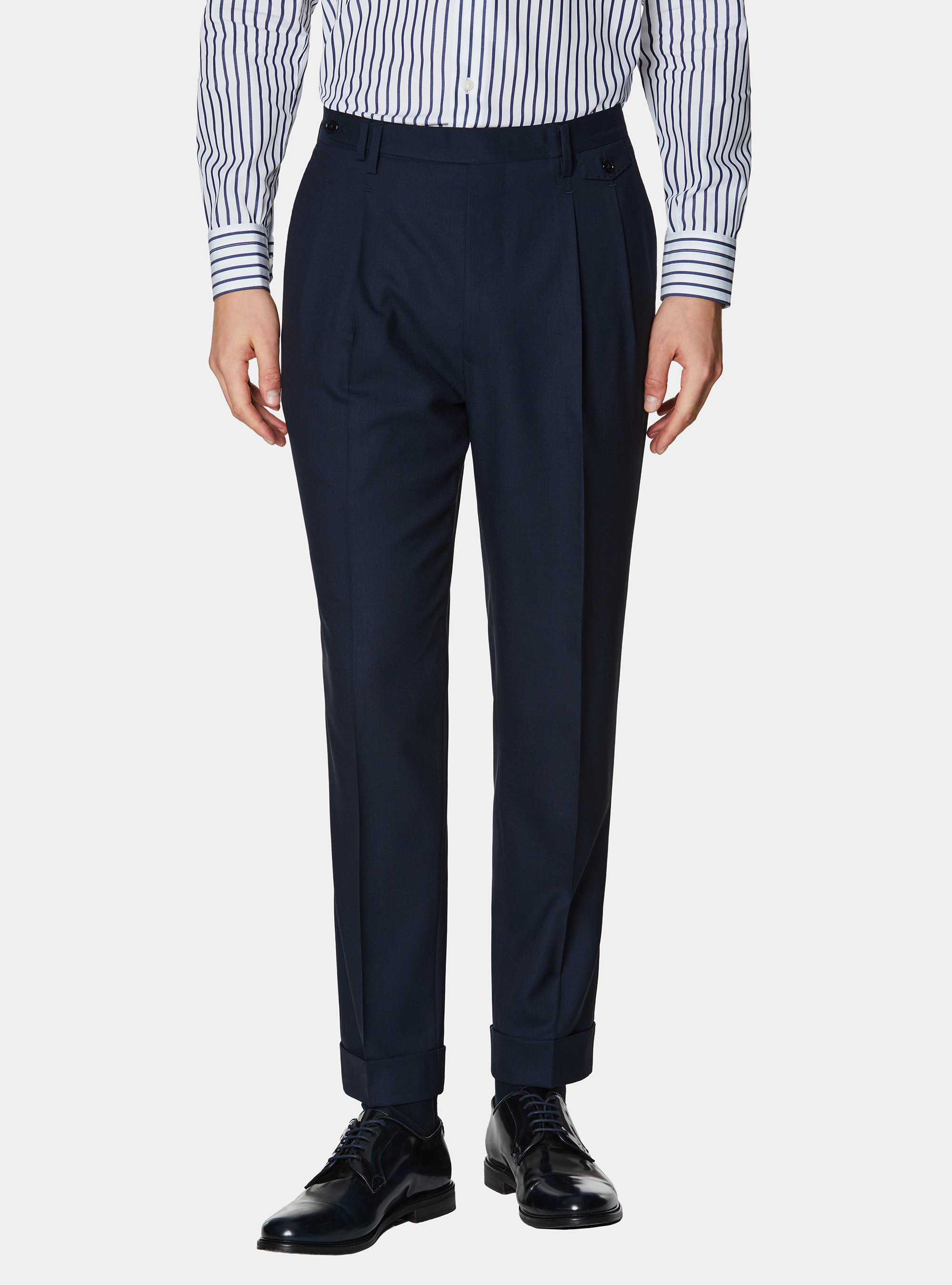 Vitale Barberis Canonico pure wool double pleat trousers, NAVY
