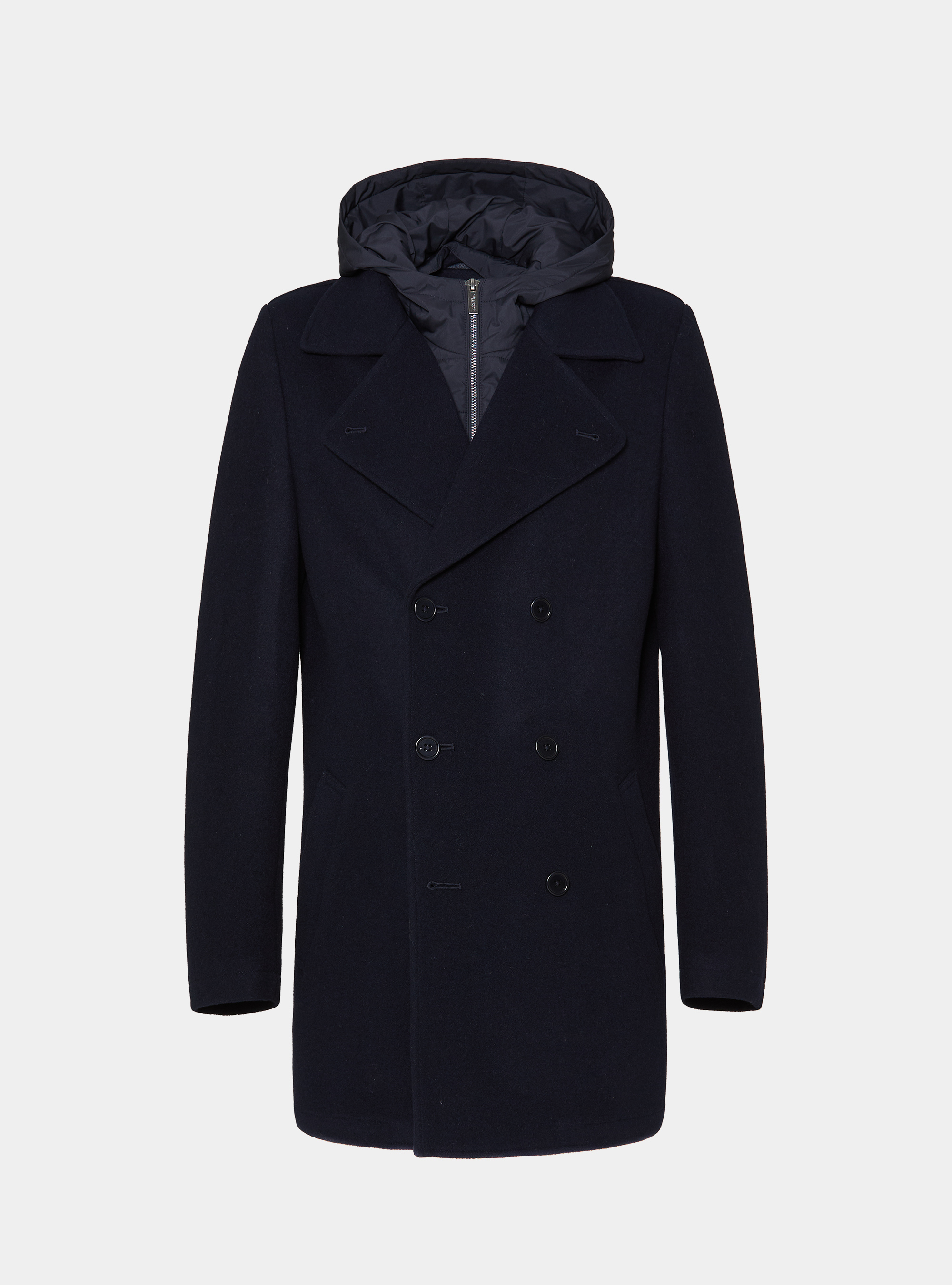 Peacoat in misto lana con e cappuccio, BLU NAVY